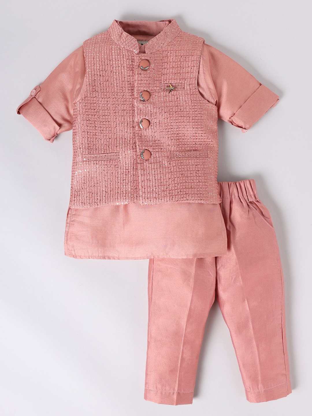 

Little Collars Boys Sequins Nehru Jacket Kurta Pajama Set, Peach