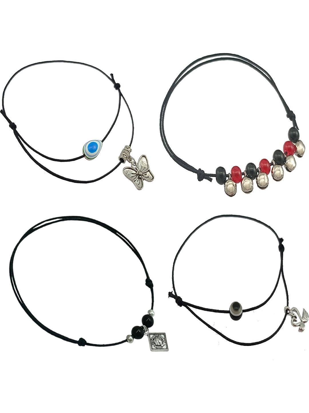 

HIGH TRENDZ Combo pack of 4 Single Leg Thread Knot Cotton Dori Anklet, Black