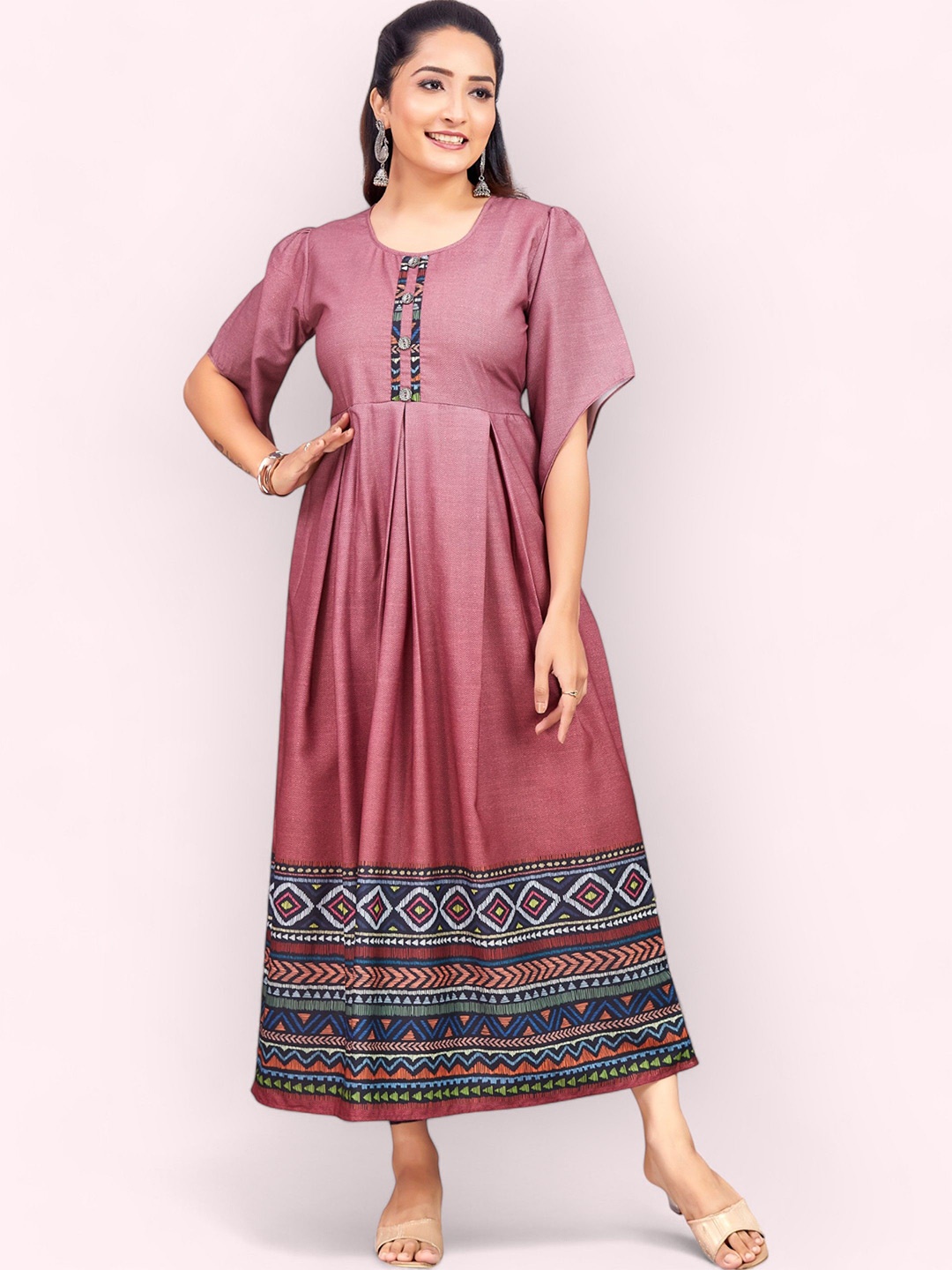 

PAMPER YOURSELF Women Printed Fit & Flare Maxi Dress, Mauve