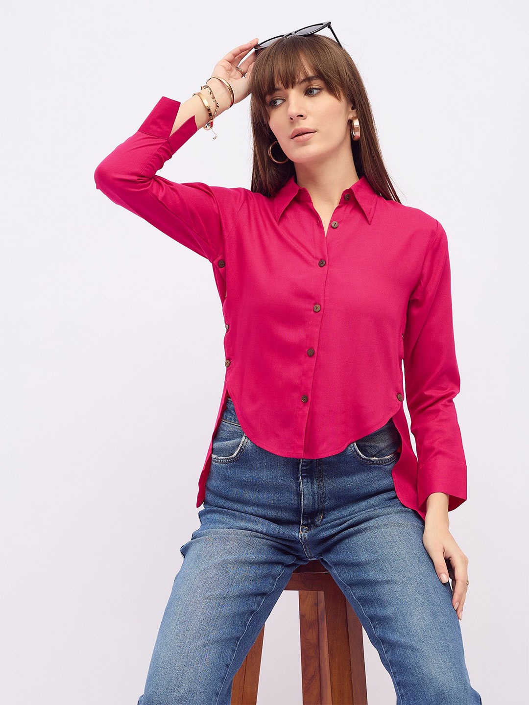 

DressBerry Shirt Style Crop Top, Pink