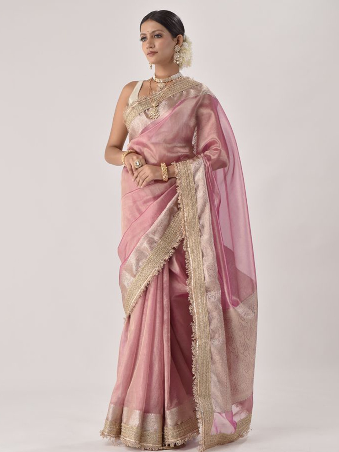 

sutra attire Zari Tissue Banarasi Saree, Pink