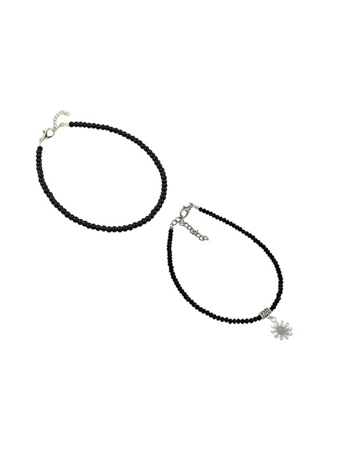 

HIGH TRENDZ Set Of 2 Beaded Single Leg Anklets, Silver