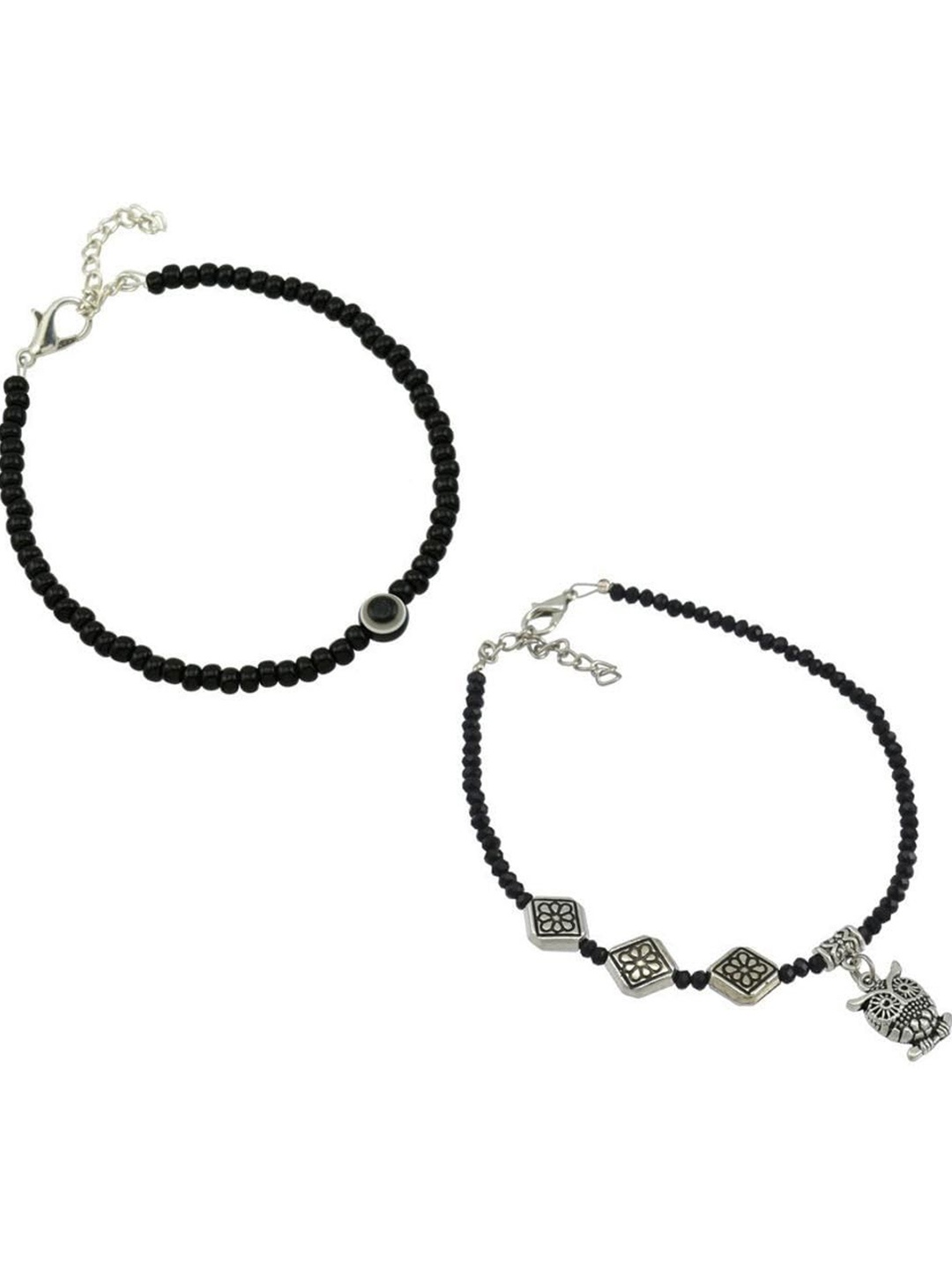 

HIGH TRENDZ Set Of 2 Single Leg Beaded Anklets, Black