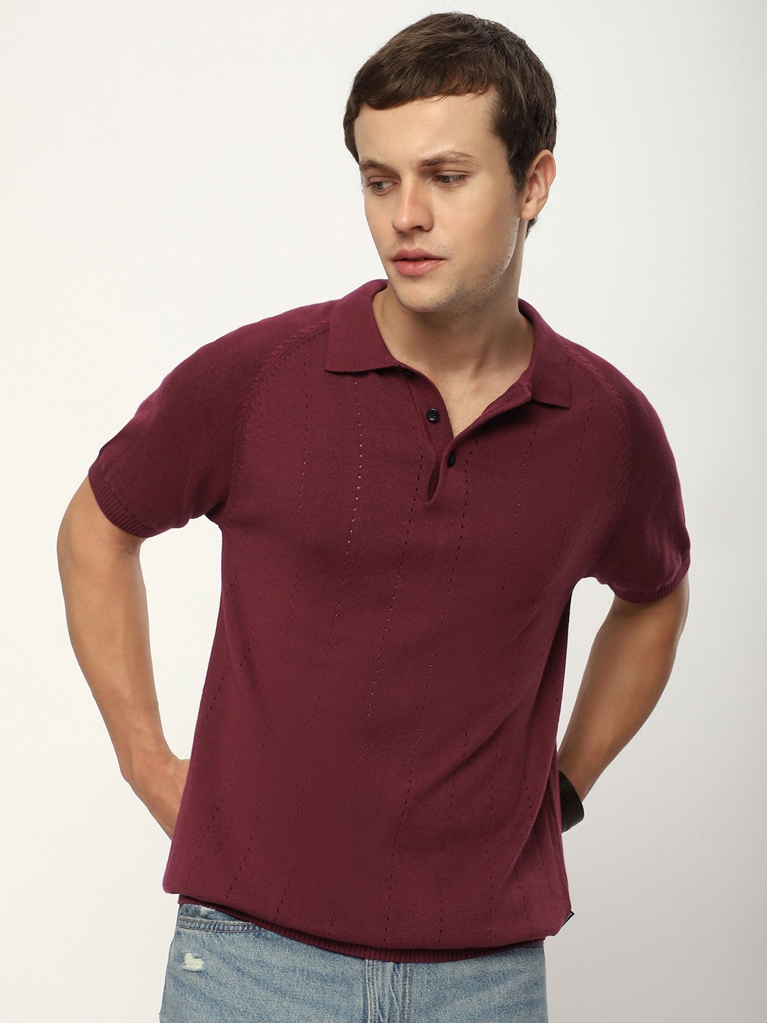 

Beyoung Men Polo Collar Pockets T-shirt, Maroon