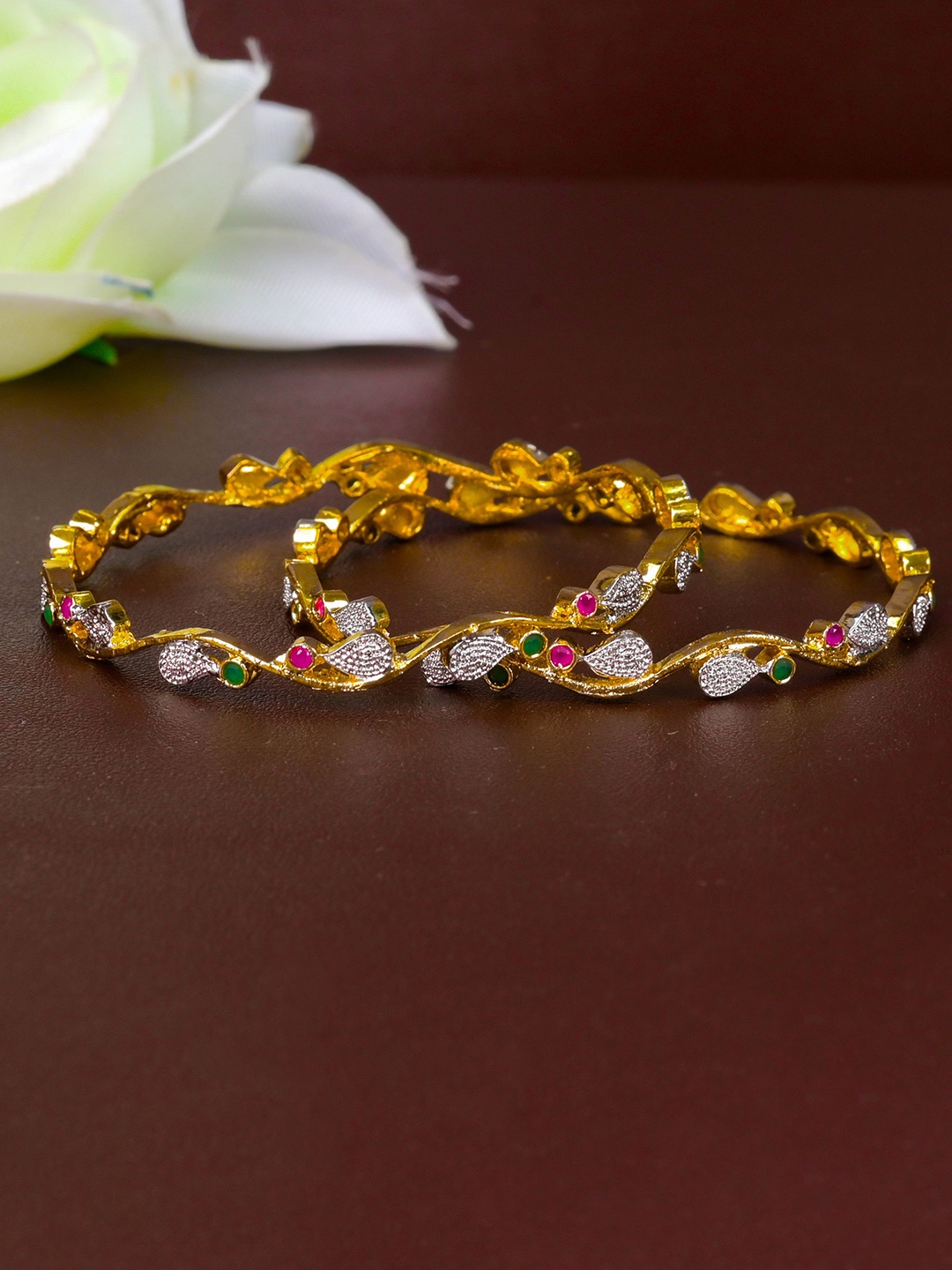 

Zevarly Set Of 2 Gold-Plated CZ Studded Bangles