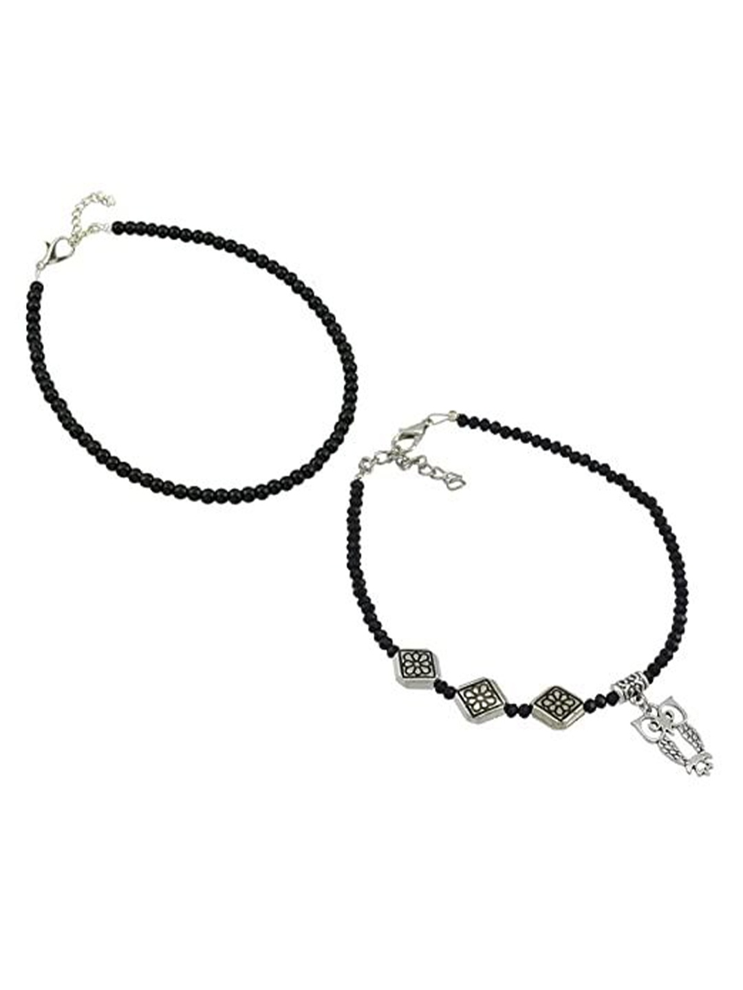 

HIGH TRENDZ Set Of 2 Beaded Anklets, Black