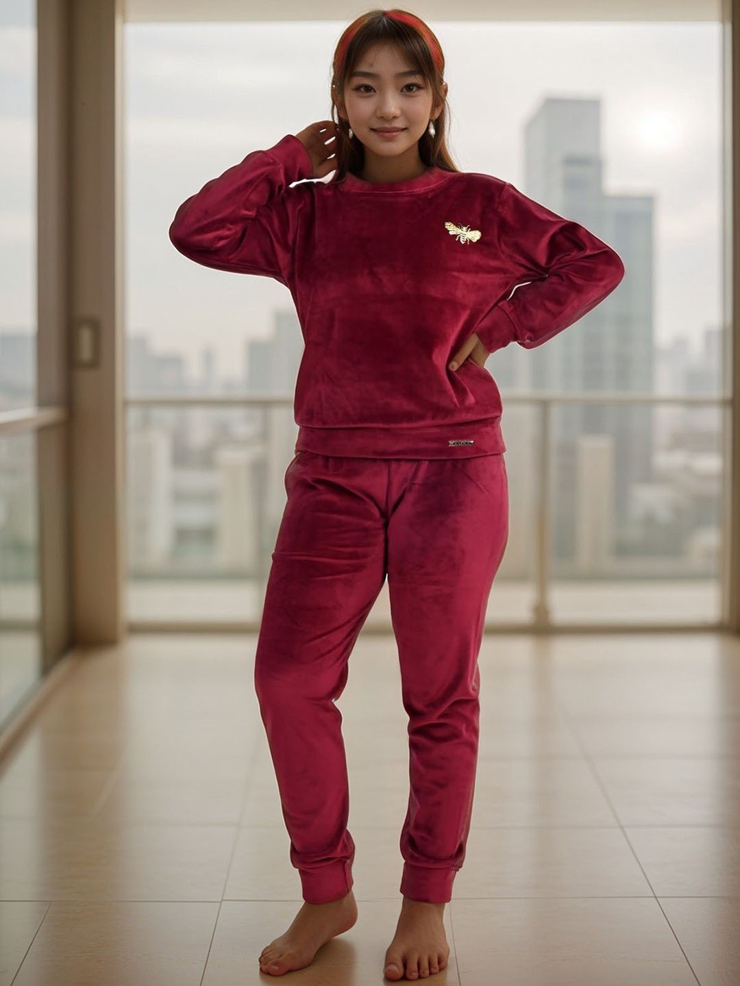 

BAESD Girls Printed Sweatshirt with Trousers, Maroon