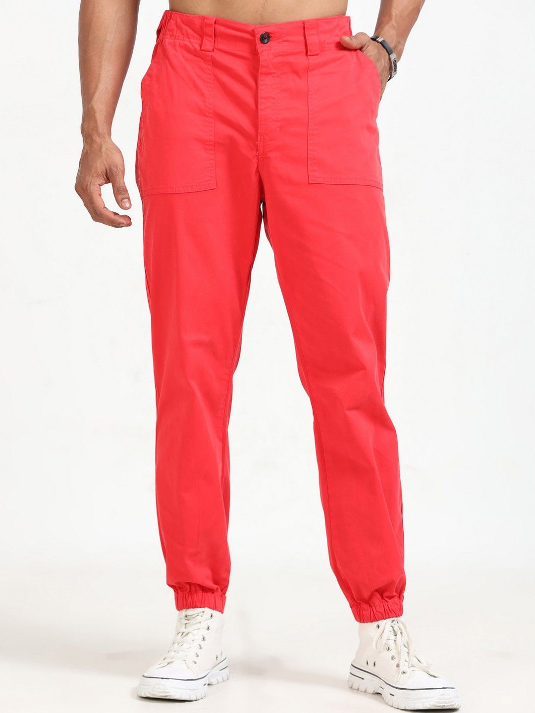

NEVER NEUD Men Relaxed Vintage Joggers Trousers, Red