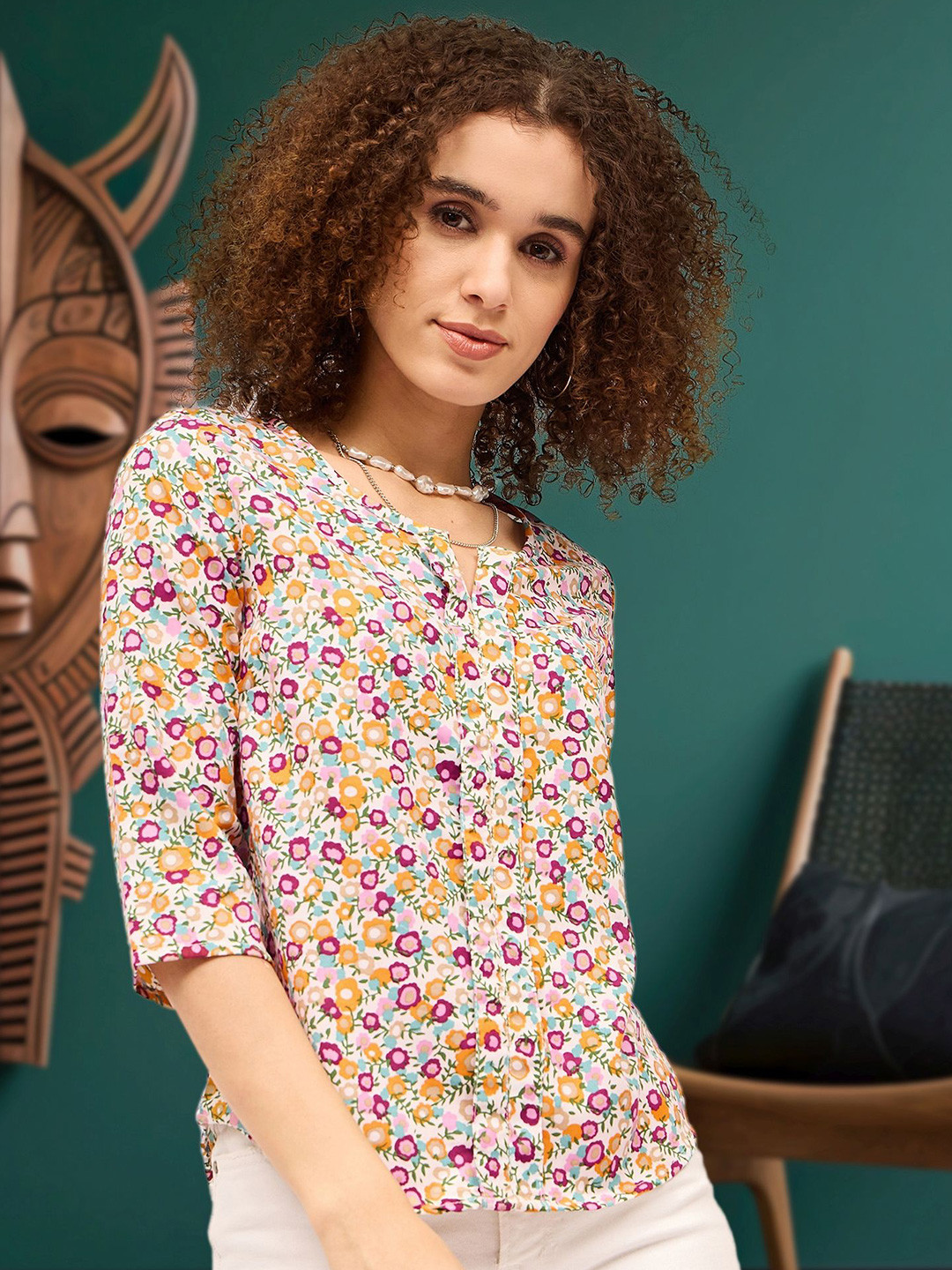 

DressBerry Floral Print Cotton Top, Multi