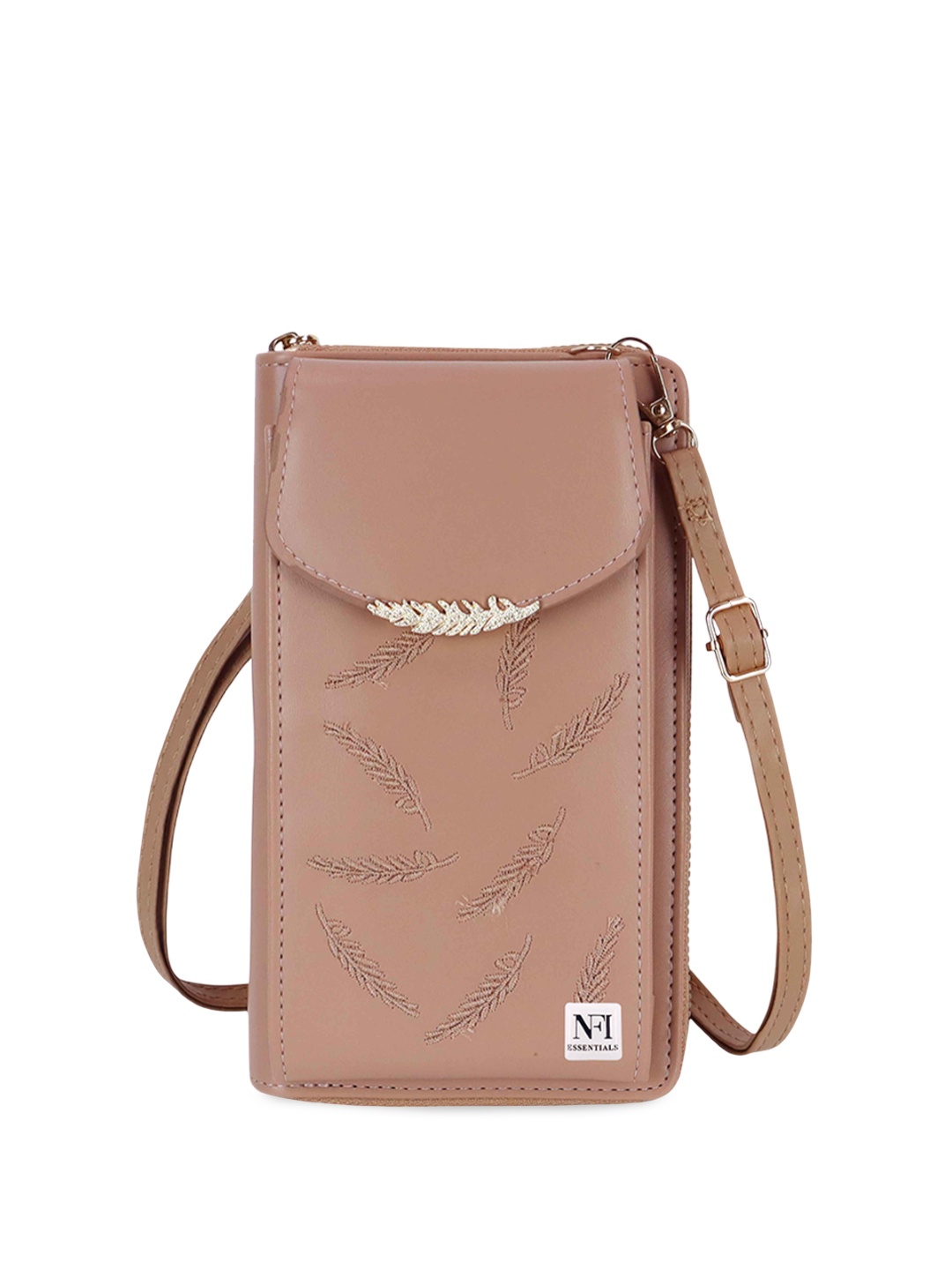 

NFI essentials Floral Textured PU Shopper Sling Bag, Beige