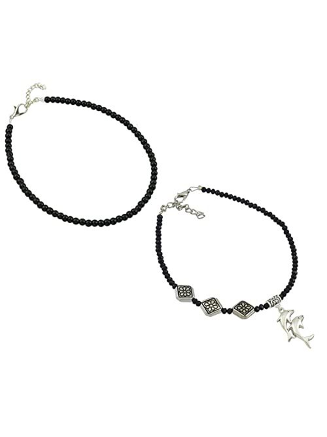 

HIGH TRENDZ Pack of 2 Single Leg Thread Anklet with Charm, Black