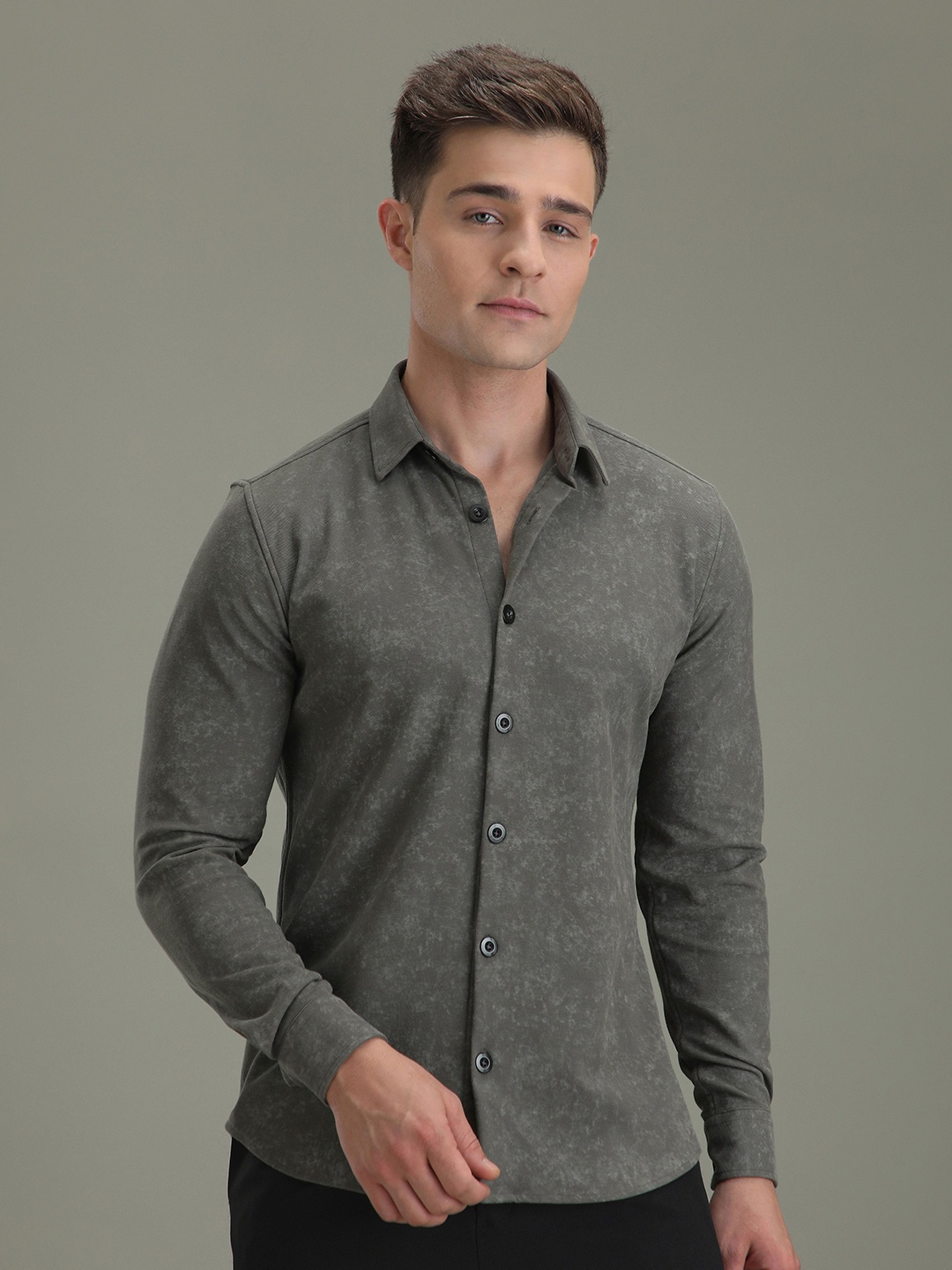 

Banana Club Men Full Sleeves Knitted Shirt, Grey