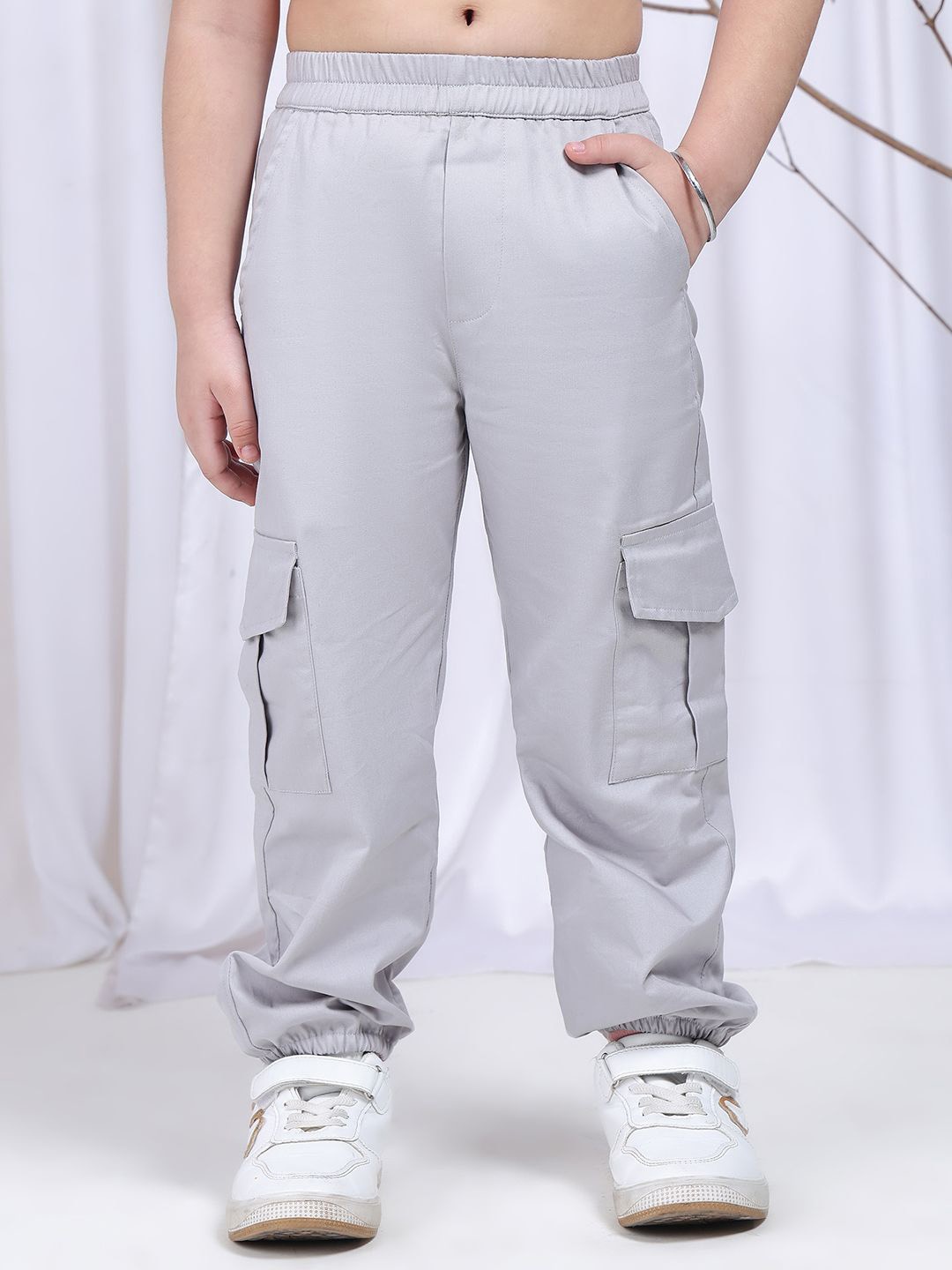 

NEUDIS Girls Cotton Mid-Rise Regular Fit Cargos Trousers, Grey