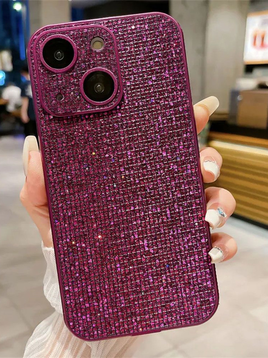 

Luxury Kase Glitter Full Lens Protection iPhone 14 Plus Back Case Mobile Accessories, Purple