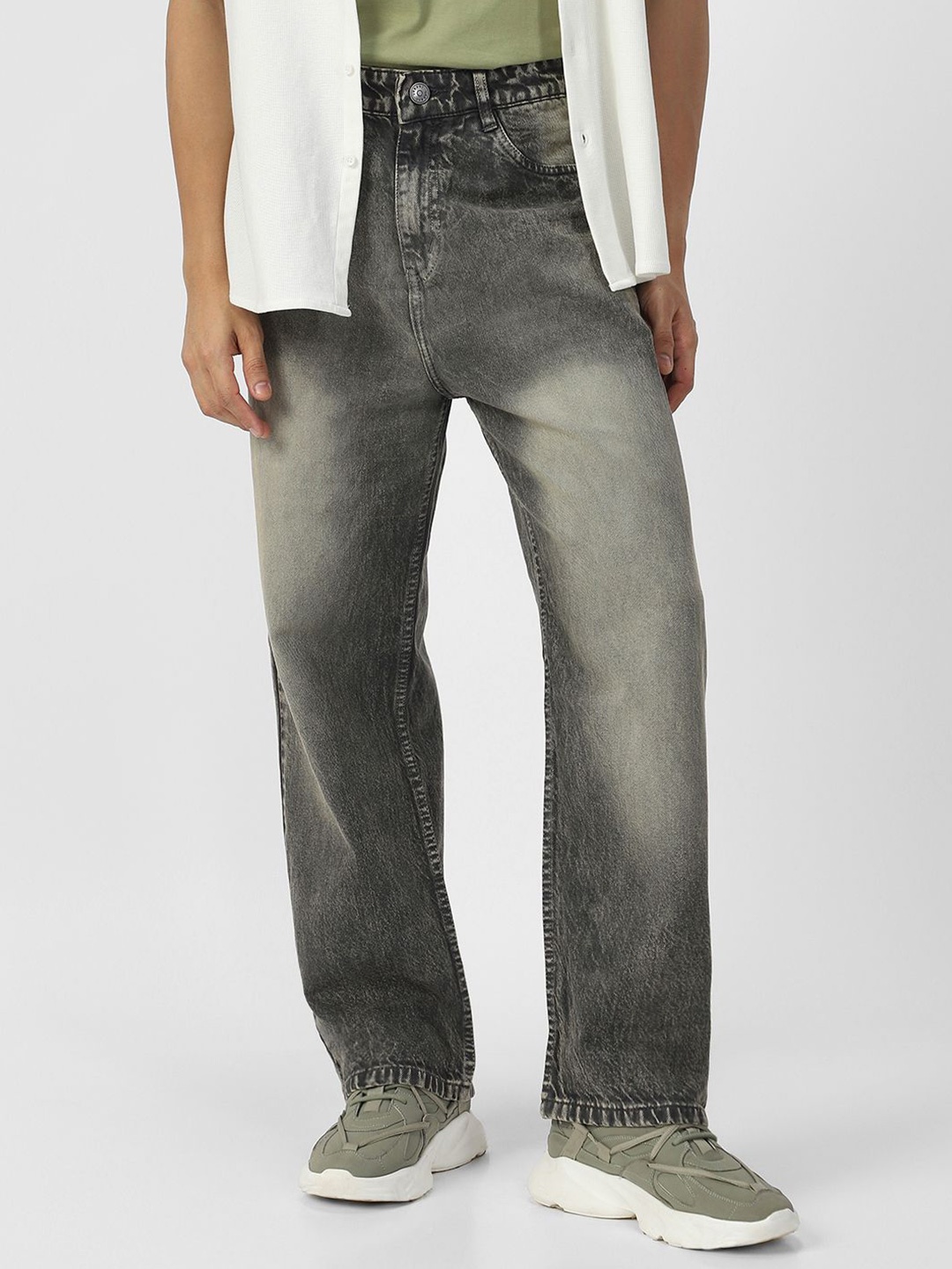 

Urbano Fashion Men Loose Relaxed Fit Heavy Fade Jeans, Grey