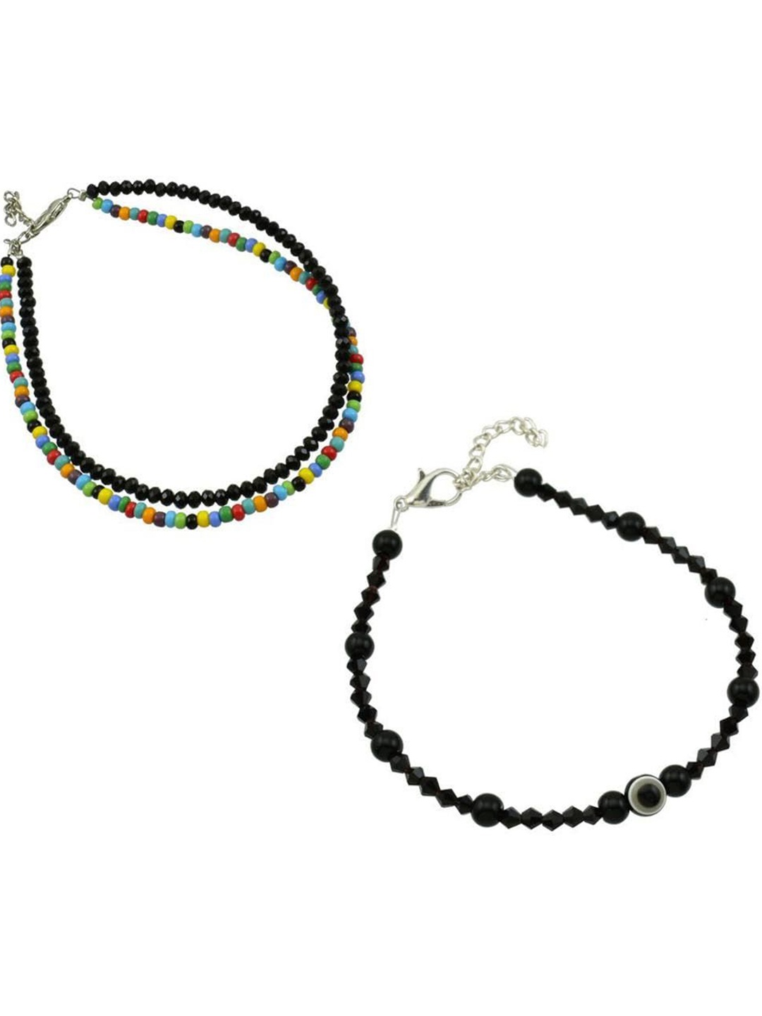 

HIGH TRENDZ Pack of 2 Single Leg Beads Alloy Anklet, Black