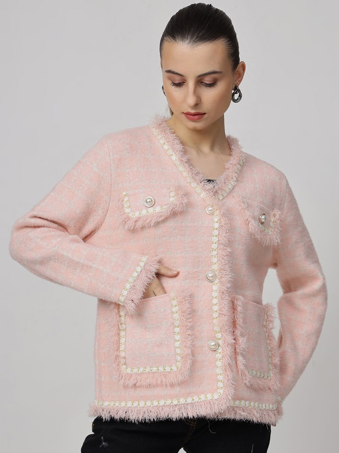 

KALINI Woollen Single-Breasted Overcoat, Pink