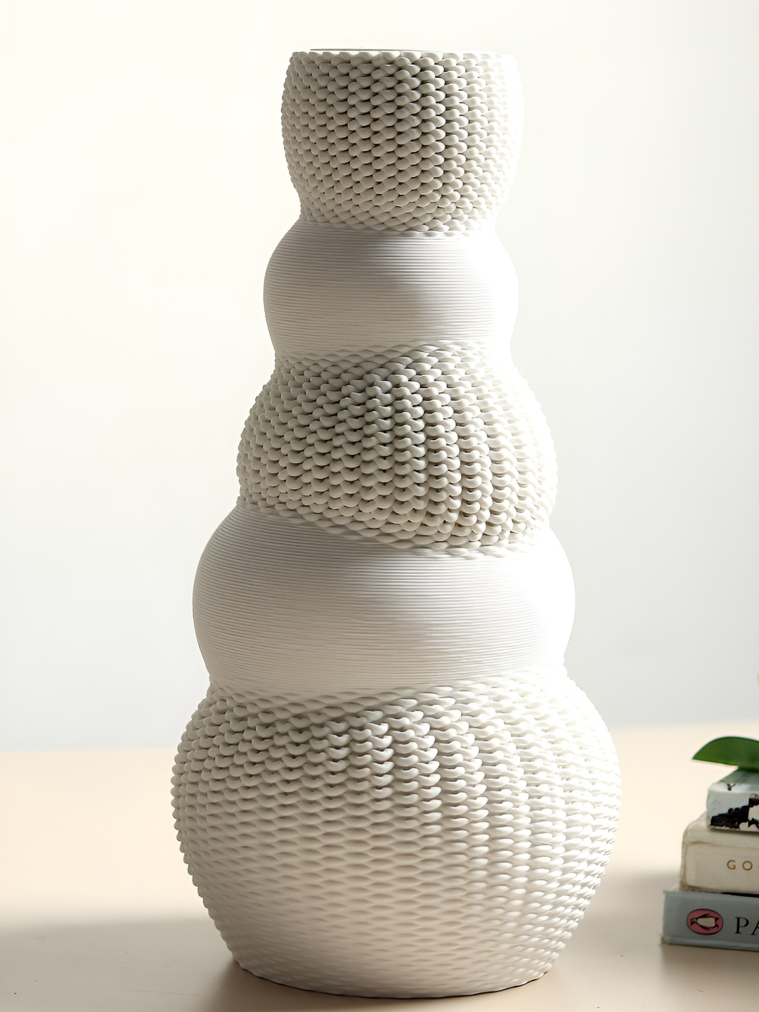

HABERE INDIA White Textured Printed Ceramic FlowerVases