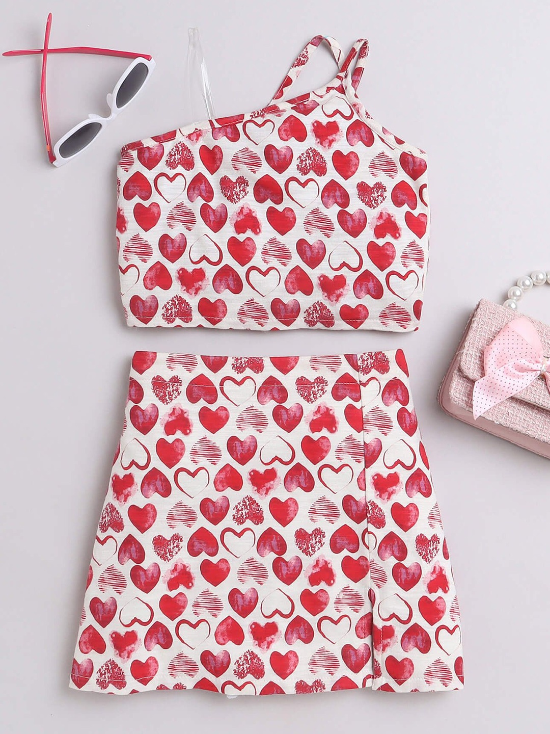 

taffykids Girls Printed Top with Skirt, White