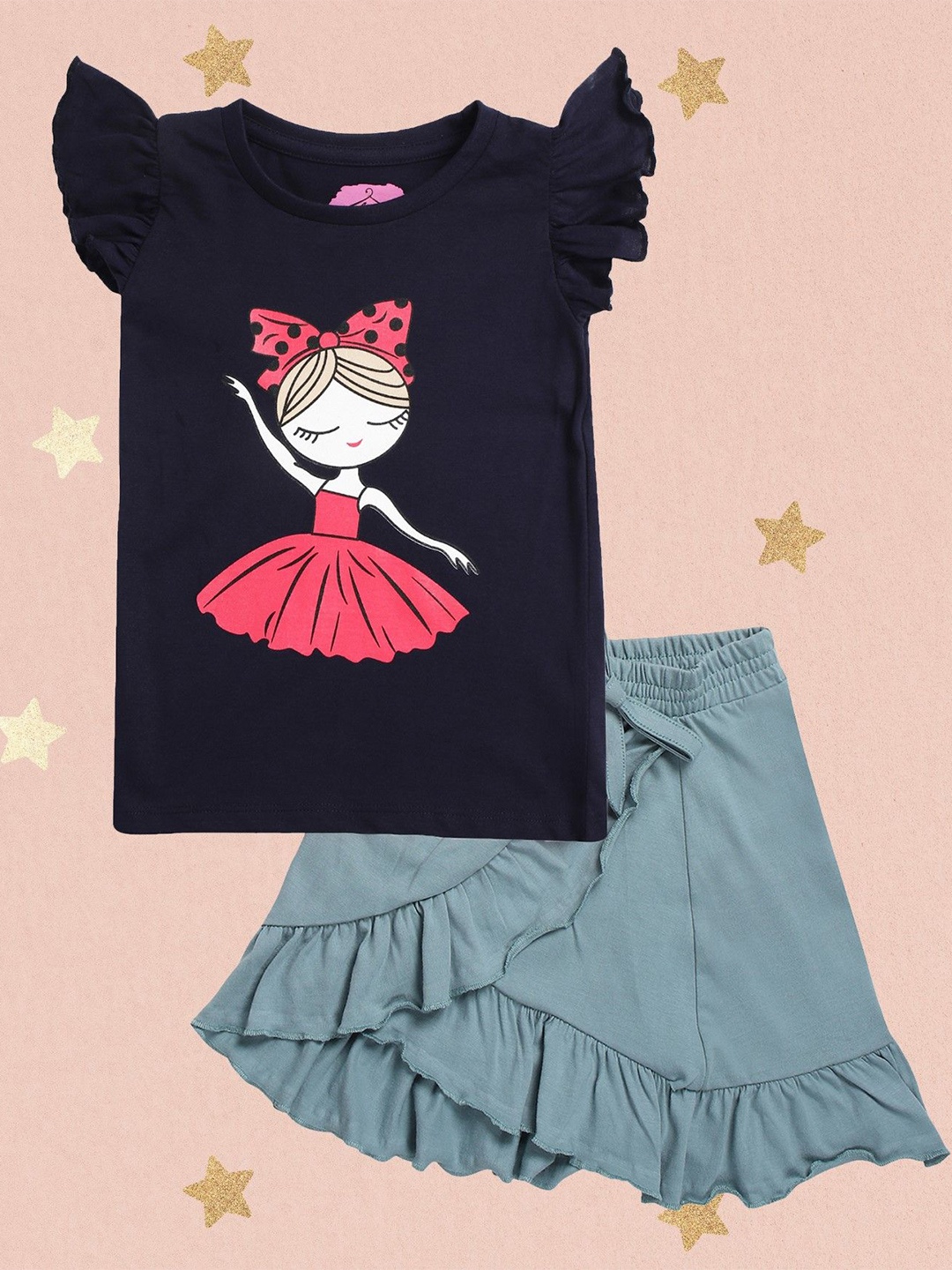 

Arshia Fashions Girls Printed Top with Skirt, Blue