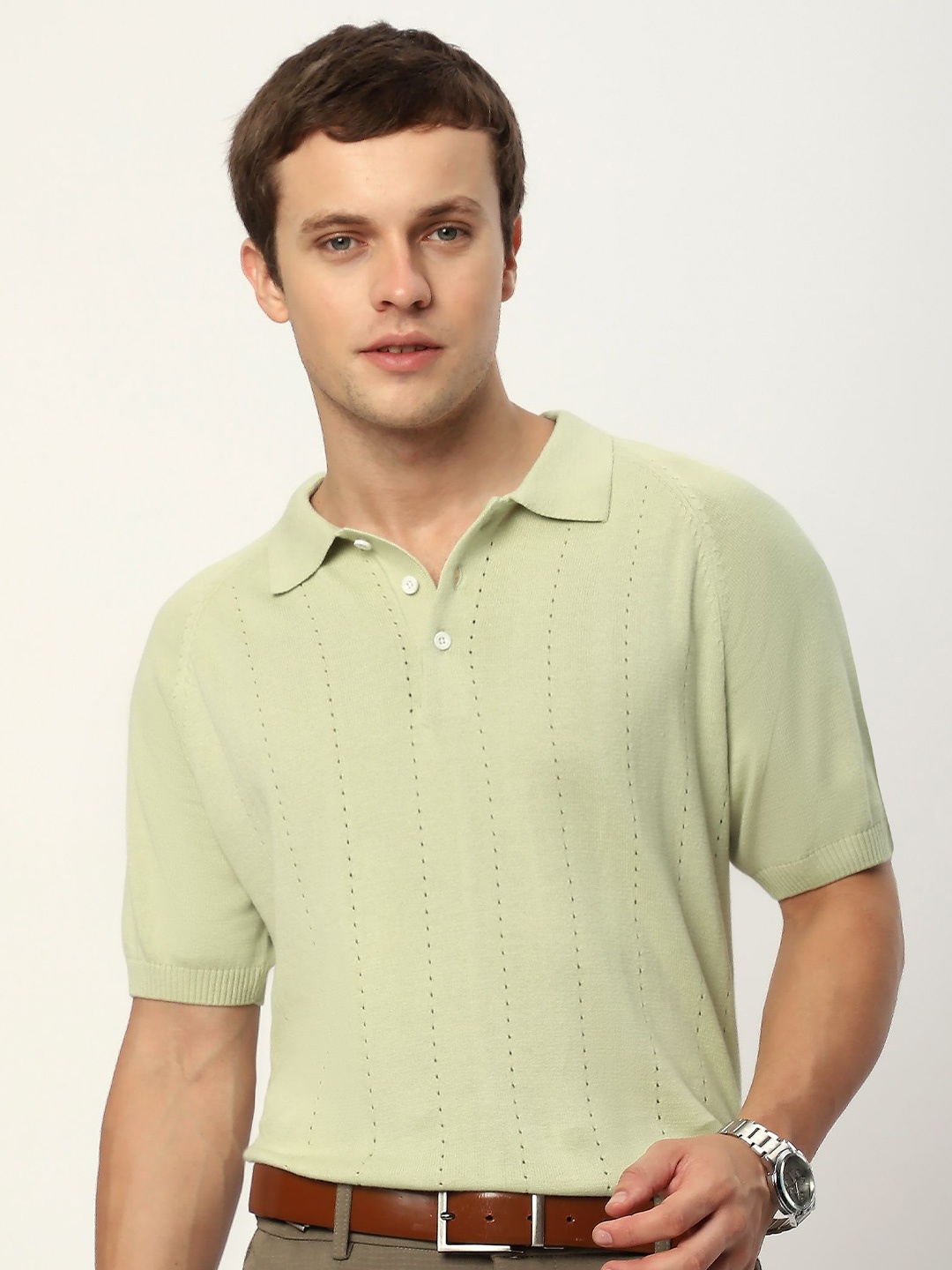 

Beyoung Men Polo Collar T-shirt, Green