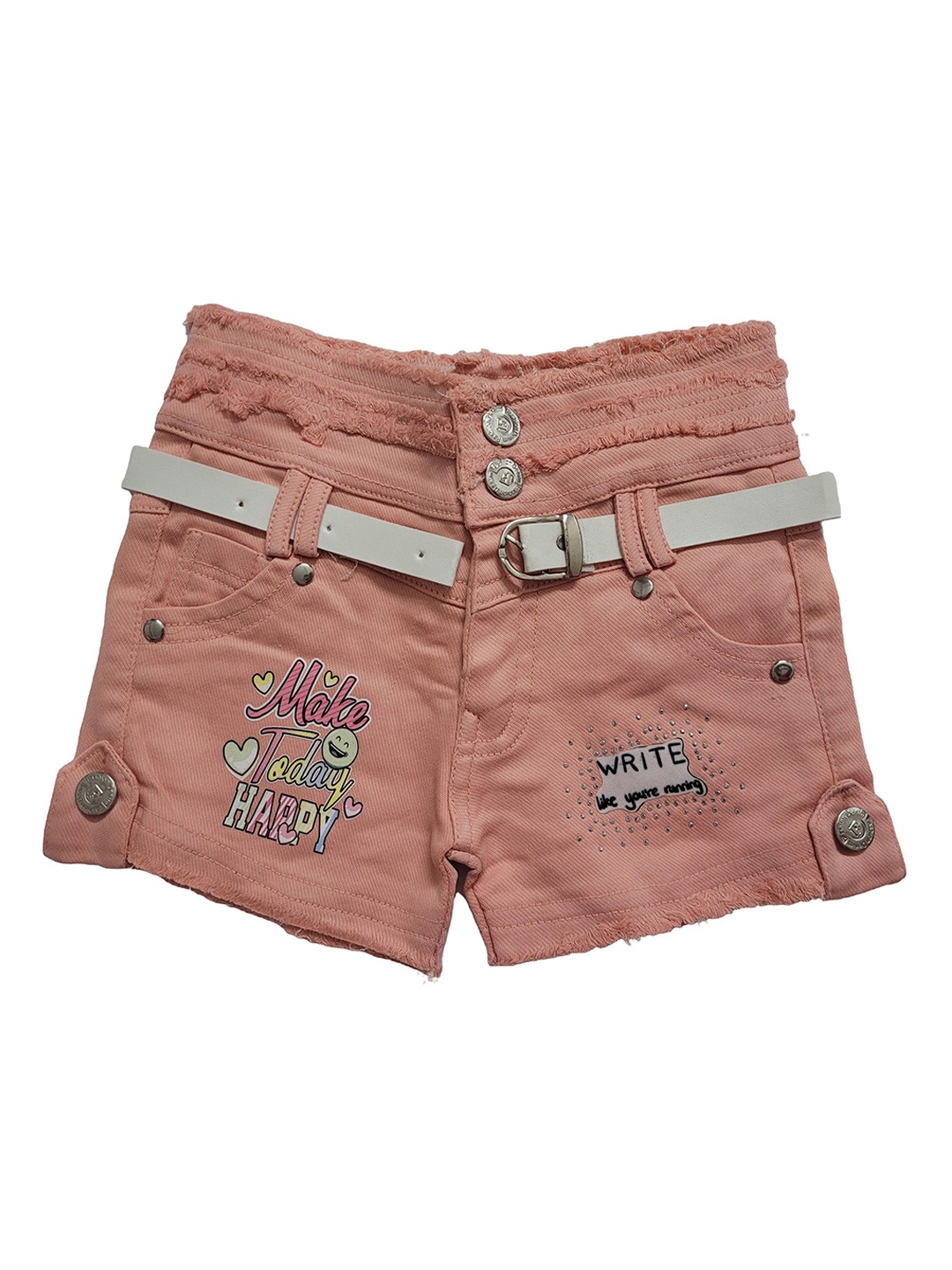 

BAESD Girls Washed Slim Fit High-Rise Denim Denim Shorts, Peach