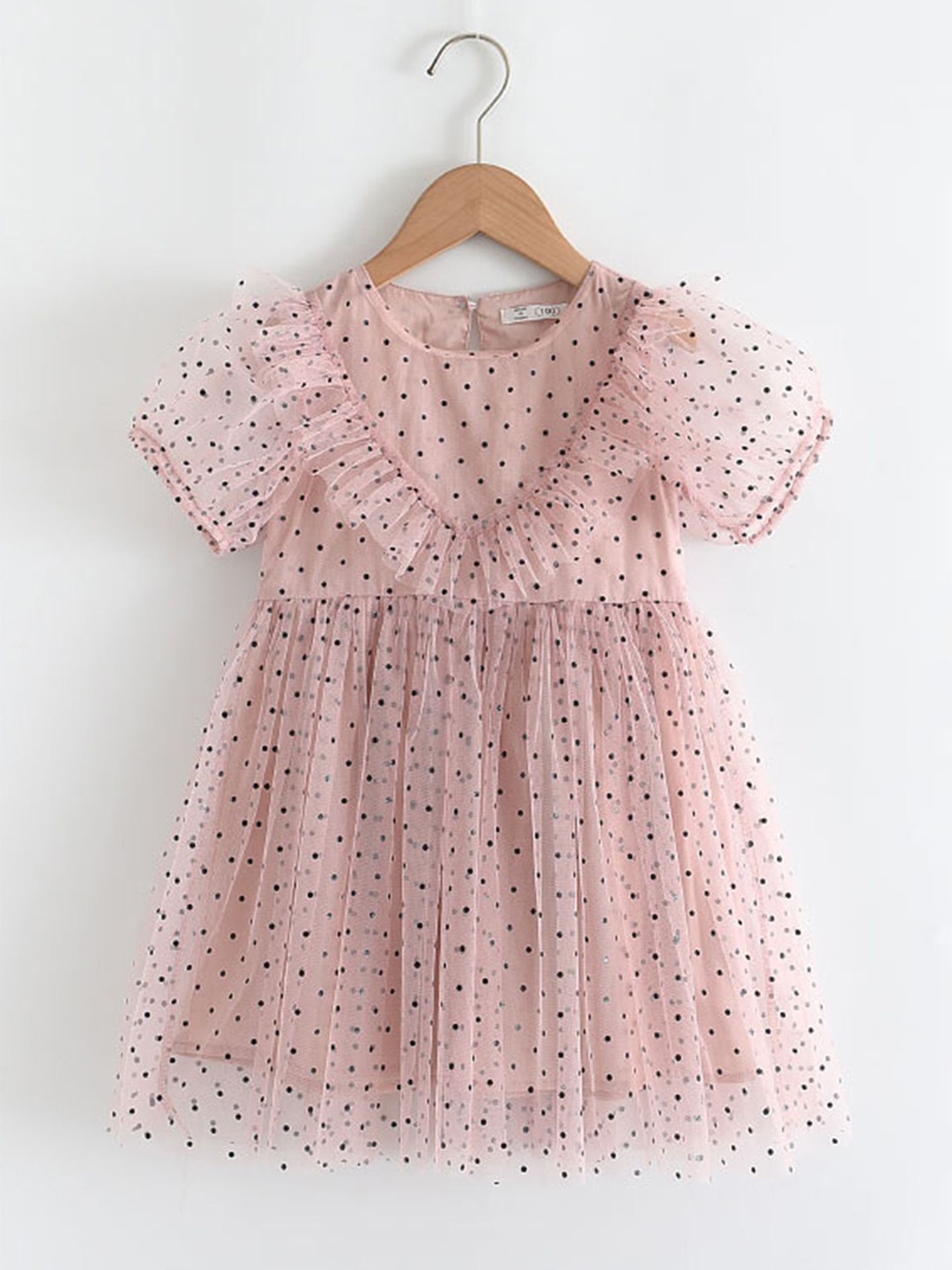 

LULU & SKY Girls Polka Dot Printed Fit & Flare Knee Length Dress, Pink