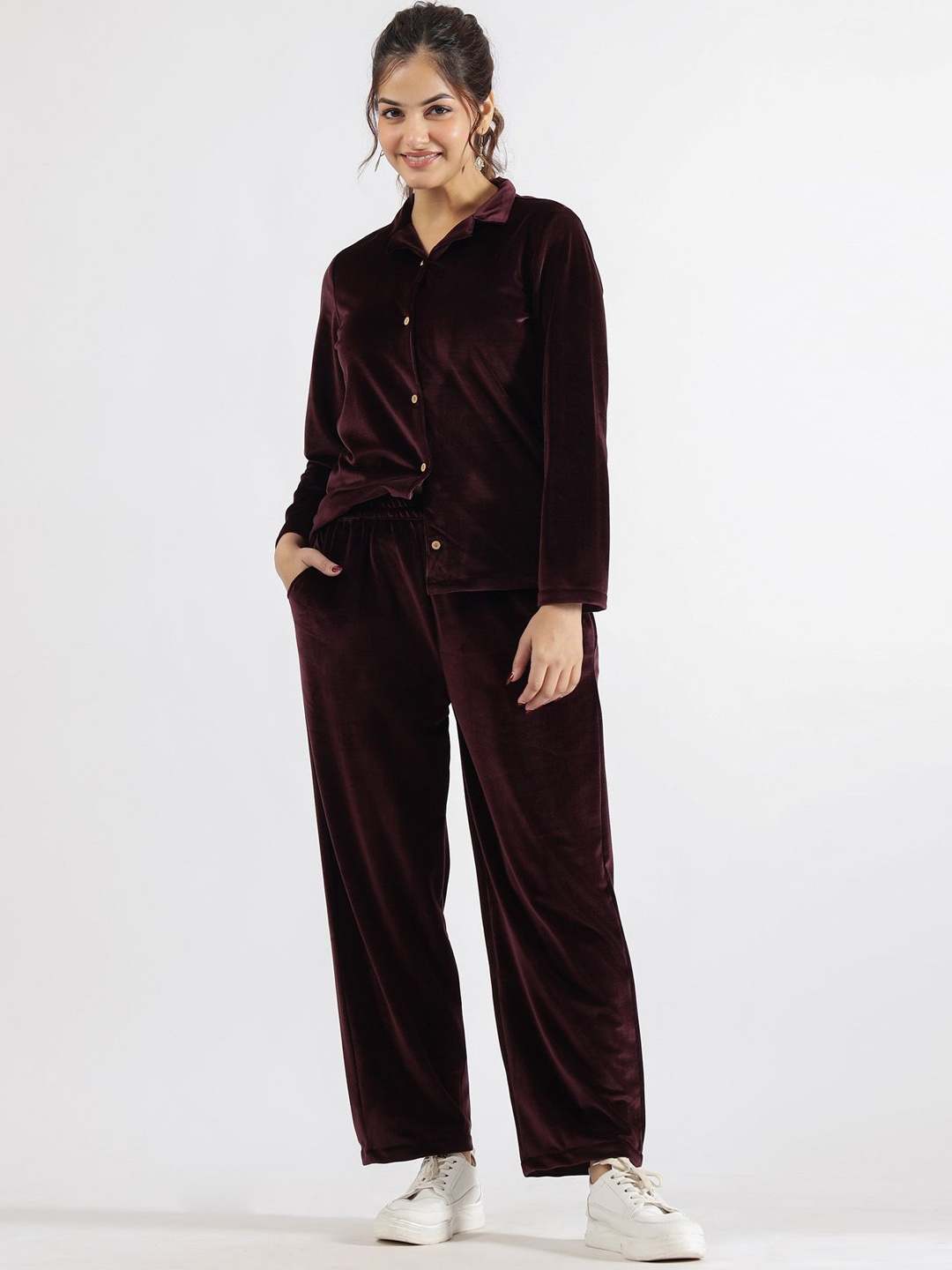 

FLAVIA CREATION Shirt & Trousers Co-Ord, Maroon