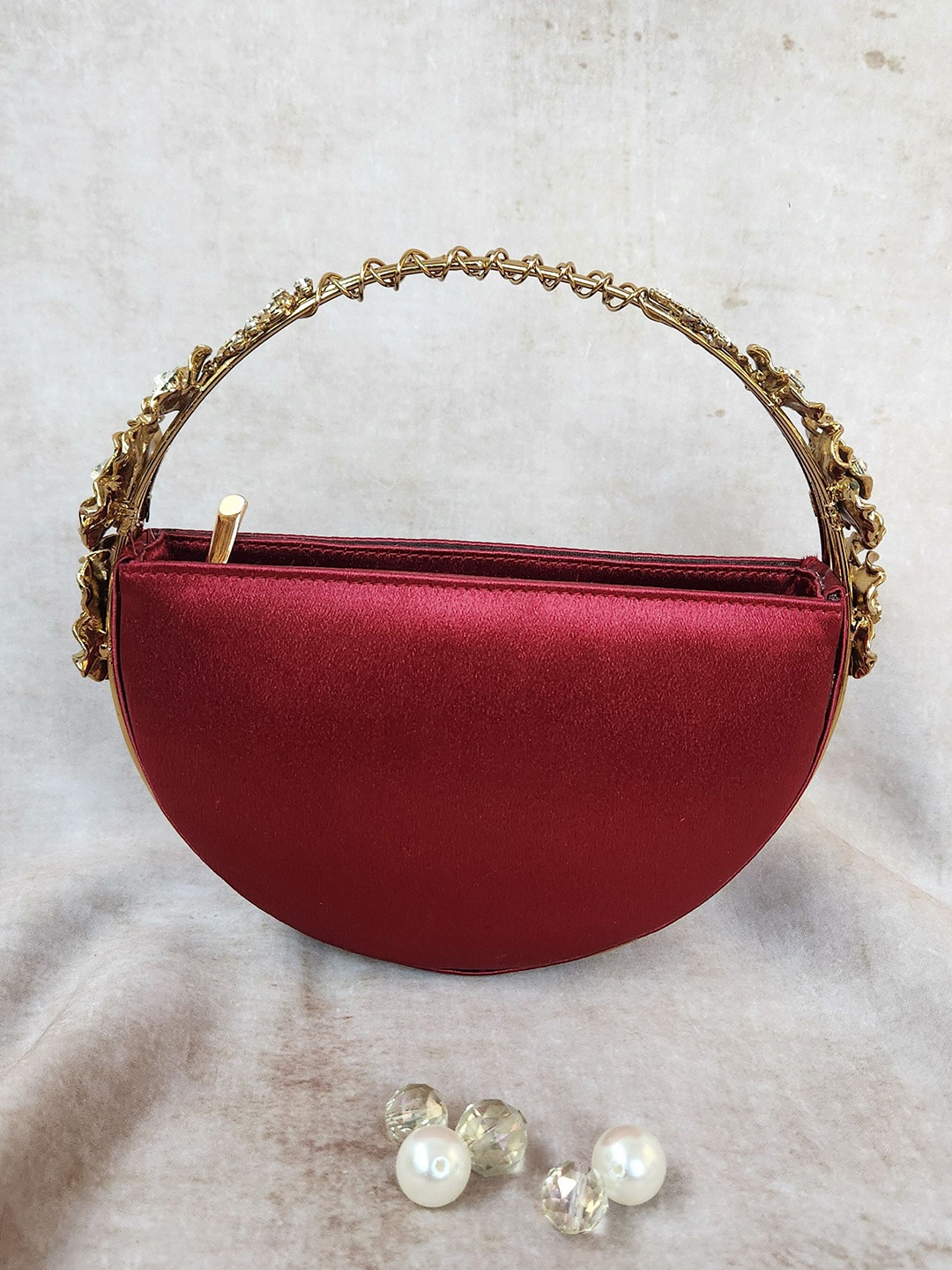 

Adwita Women Solid Embellished Half Moon Handheld Bag, Red