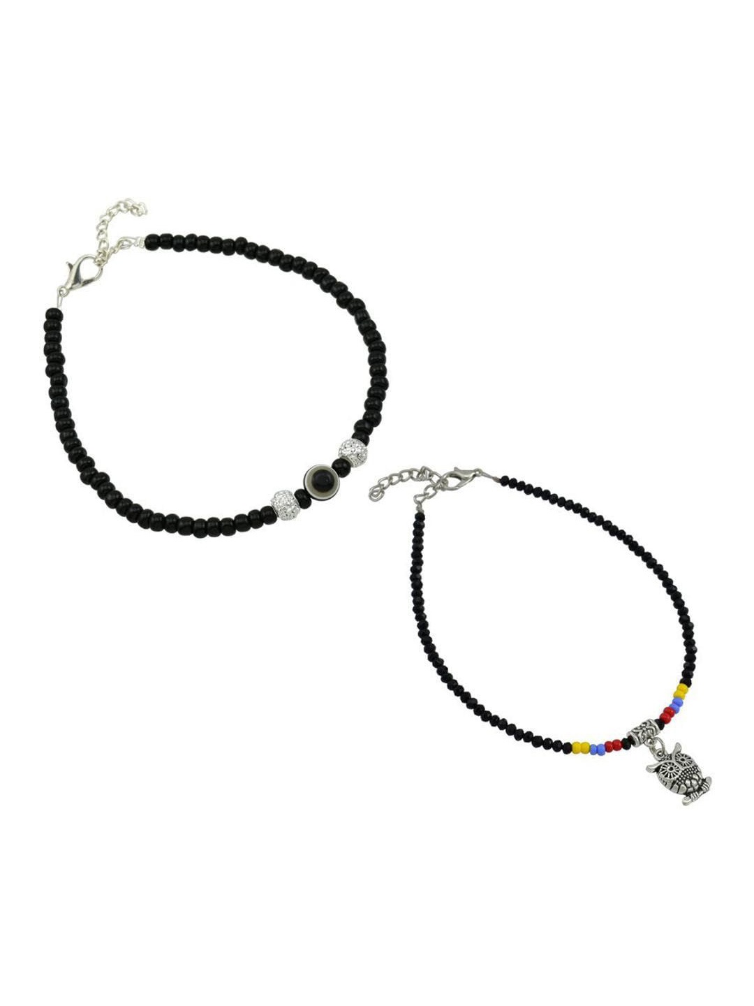 

HIGH TRENDZ Unisex Set of 2 Beaded Single Leg Anklets, Black