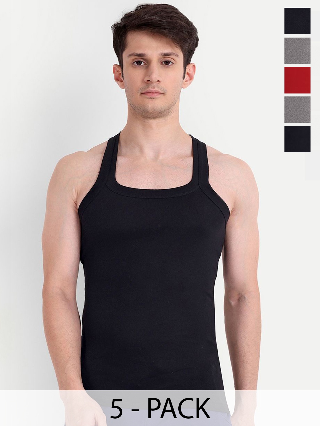 

KANSAL Pack Of 5 Cotton Gym Vests 5C-SOLID_P5, Black