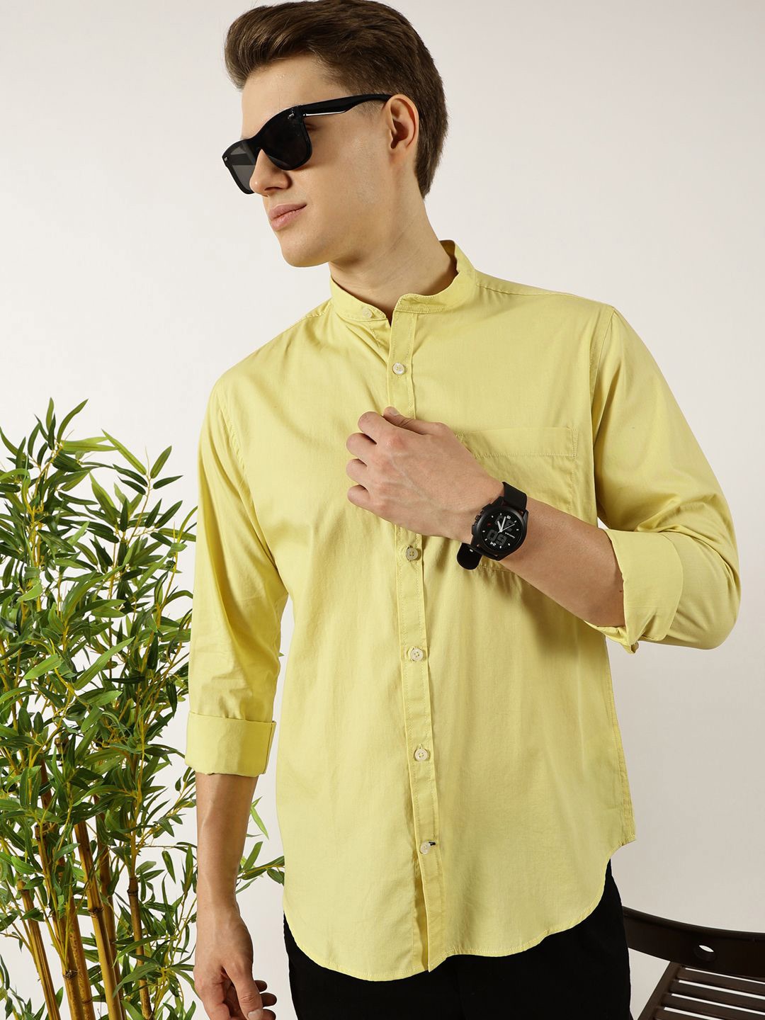 

Mast & Harbour Men Premium Slim Fit Opaque Casual Shirt, Yellow