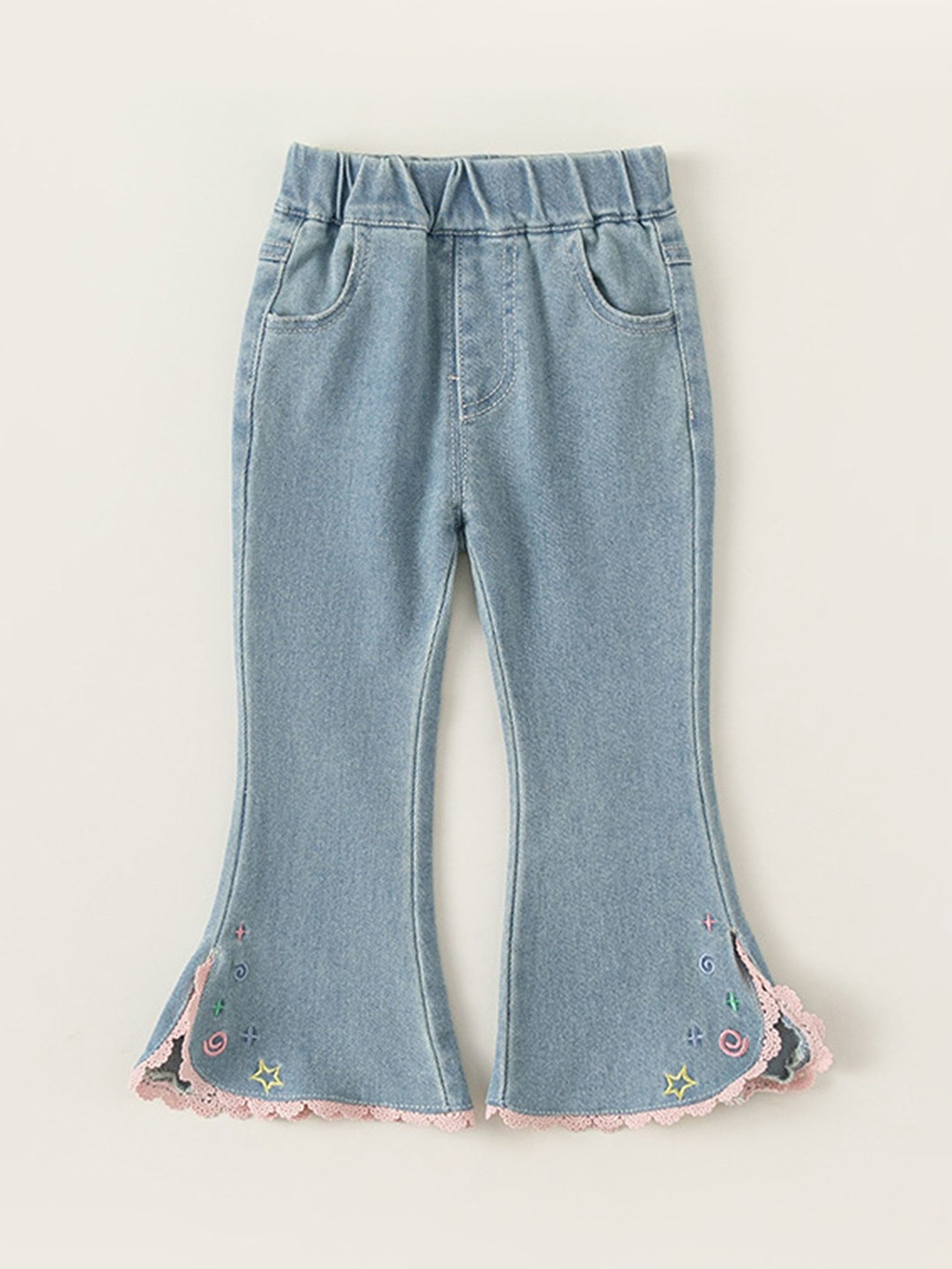 

LULU & SKY Girls Flared High-Rise Low Distress Jeans, Blue