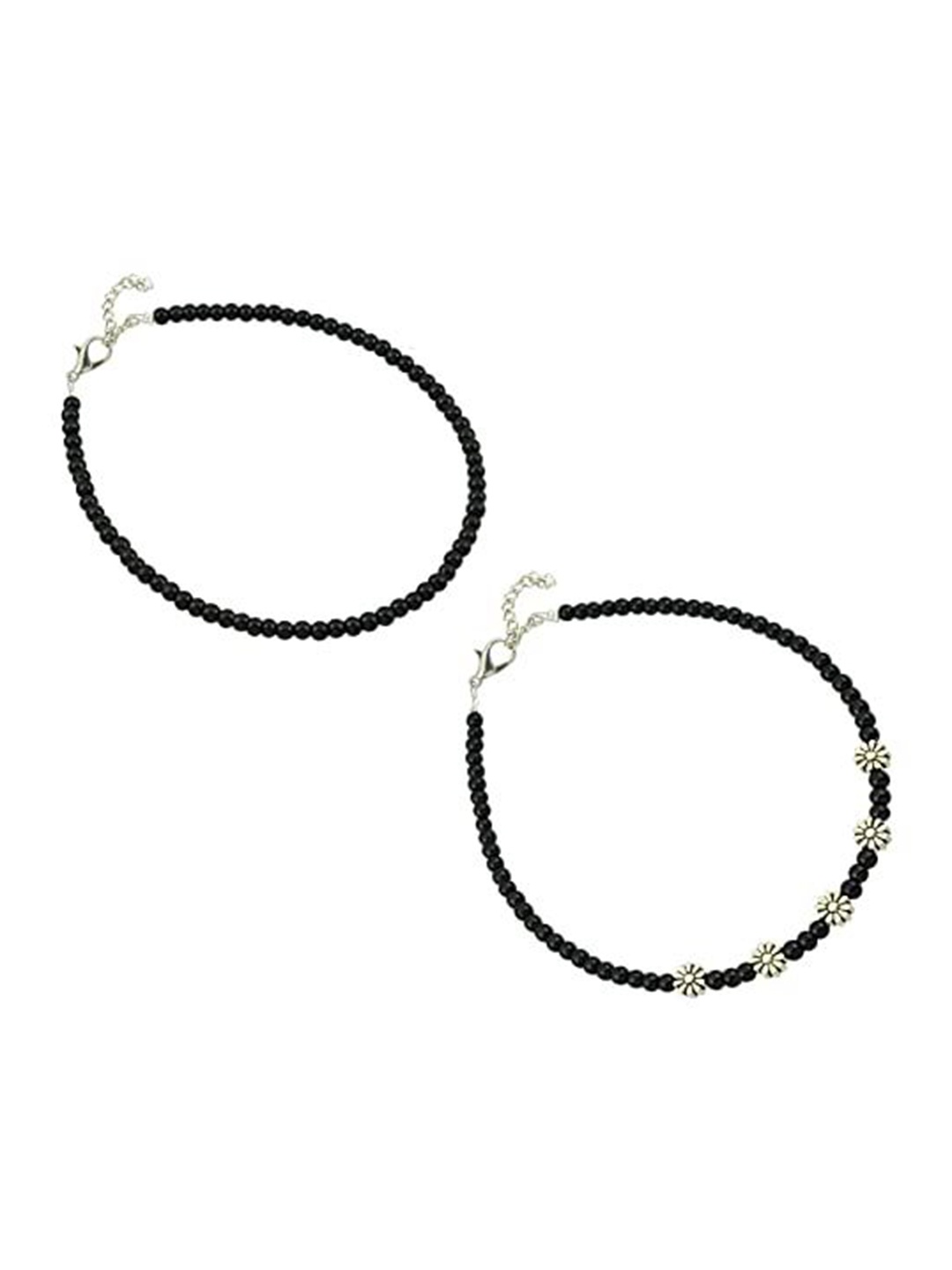

High Trendz Pack of 2 Single Leg Thread Anklet with Charm, Black