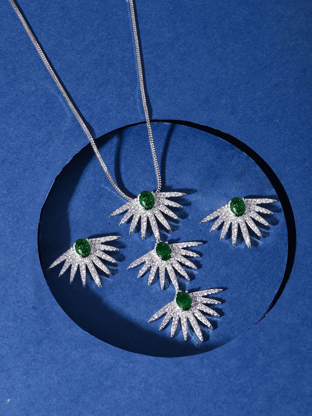 

Voylla Rhodium -Plated AD-Studded Jewellery Set, Silver