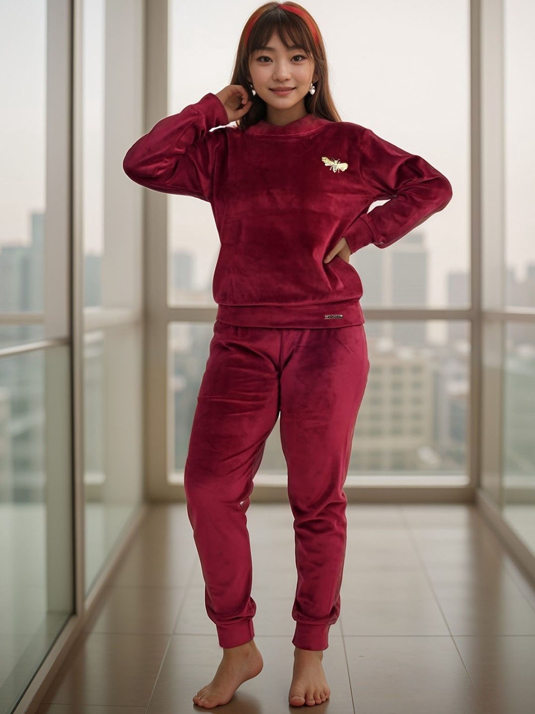 

BAESD Girls Printed Top with Joggers, Maroon