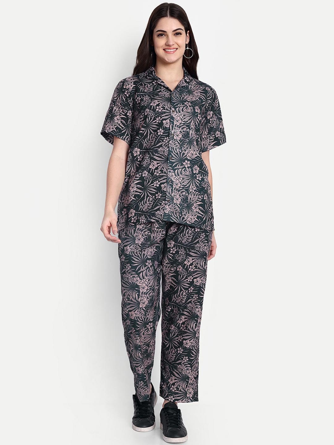 

TILISM Printed Pure Cotton Shirt & Trousers Co-Ord, Black