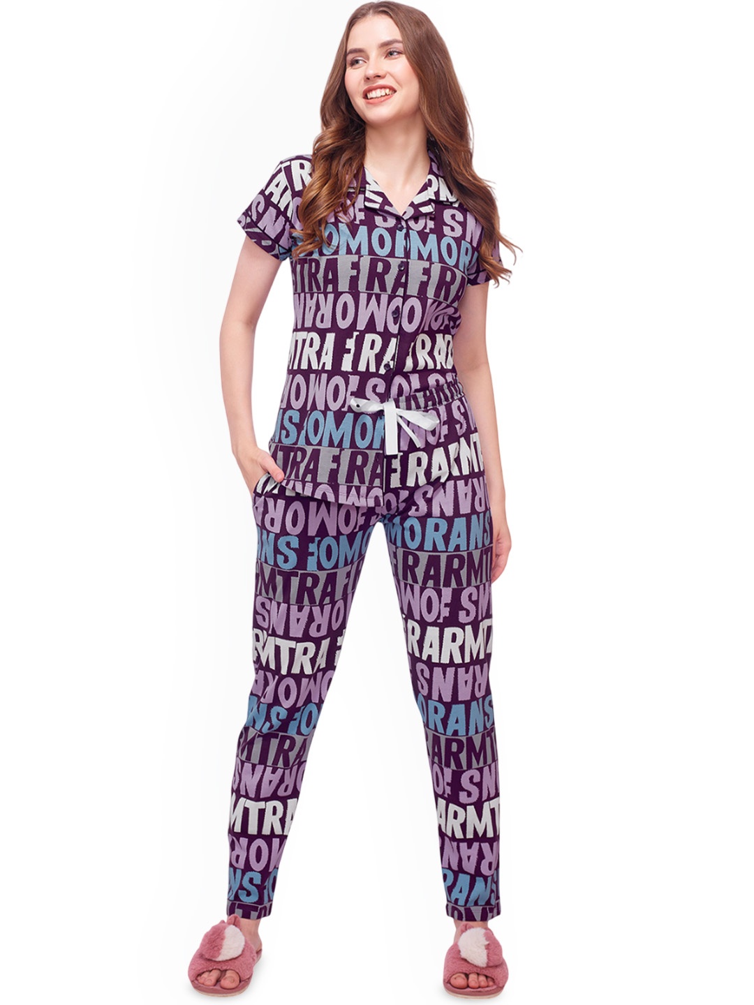 

Lotik Women Printed Night suit, Burgundy