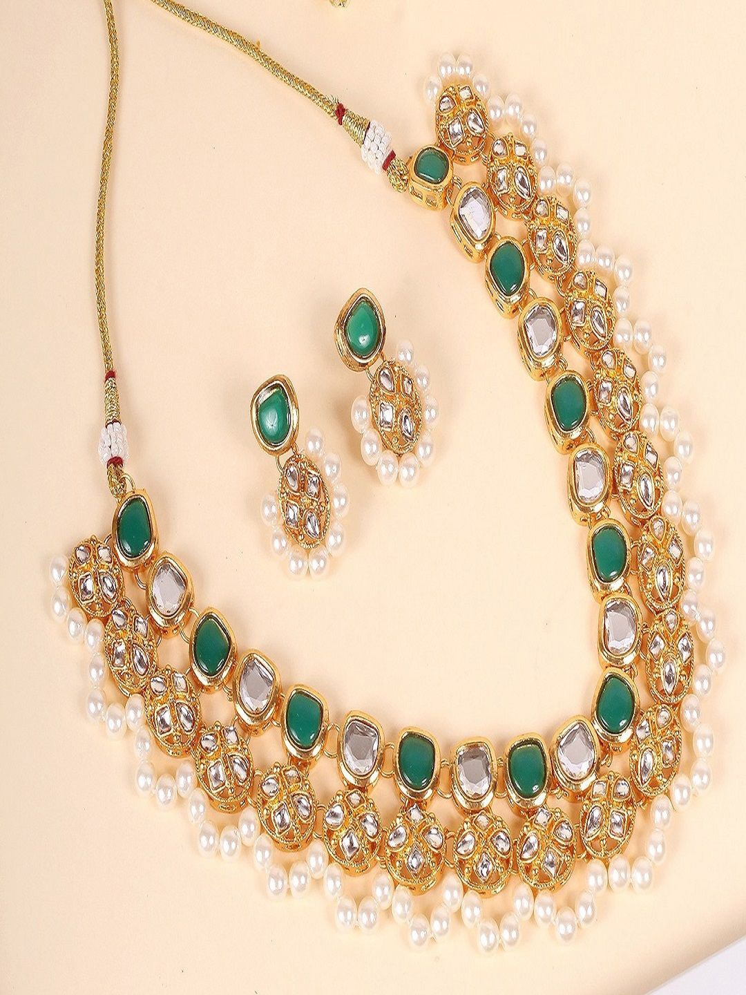 

Divisha Gold-Plated Artificial Stone-Studded & Beaded Jewellery Set