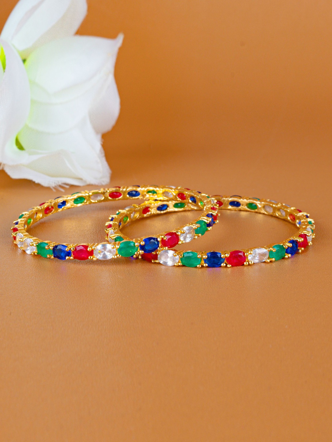 

Zevarly Set Of 2 Gold-Plated CZ Studded Bangles