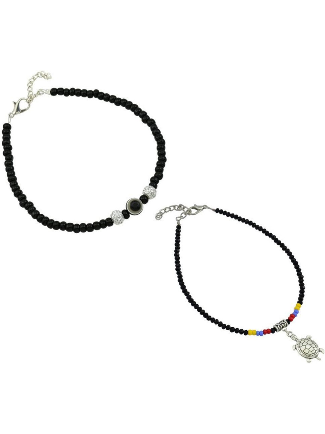 

HIGH TRENDZ Set Of 2 Single Leg Beaded Anklets, Black