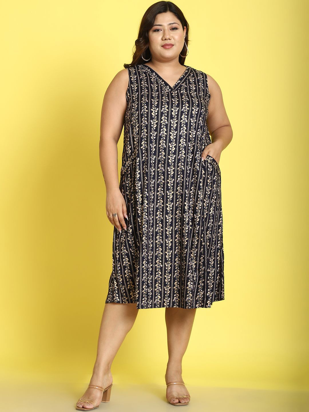 

theRebelinme Floral Print A-Line Midi Dress, Navy blue