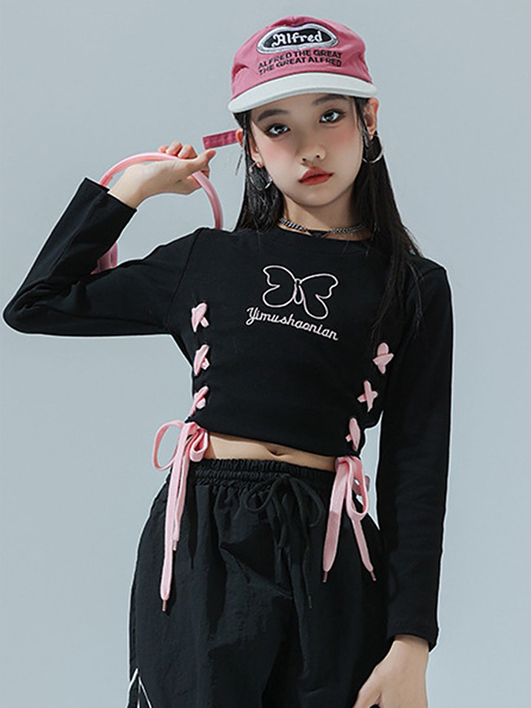 

LULU & SKY Print Cotton Crop Top, Black