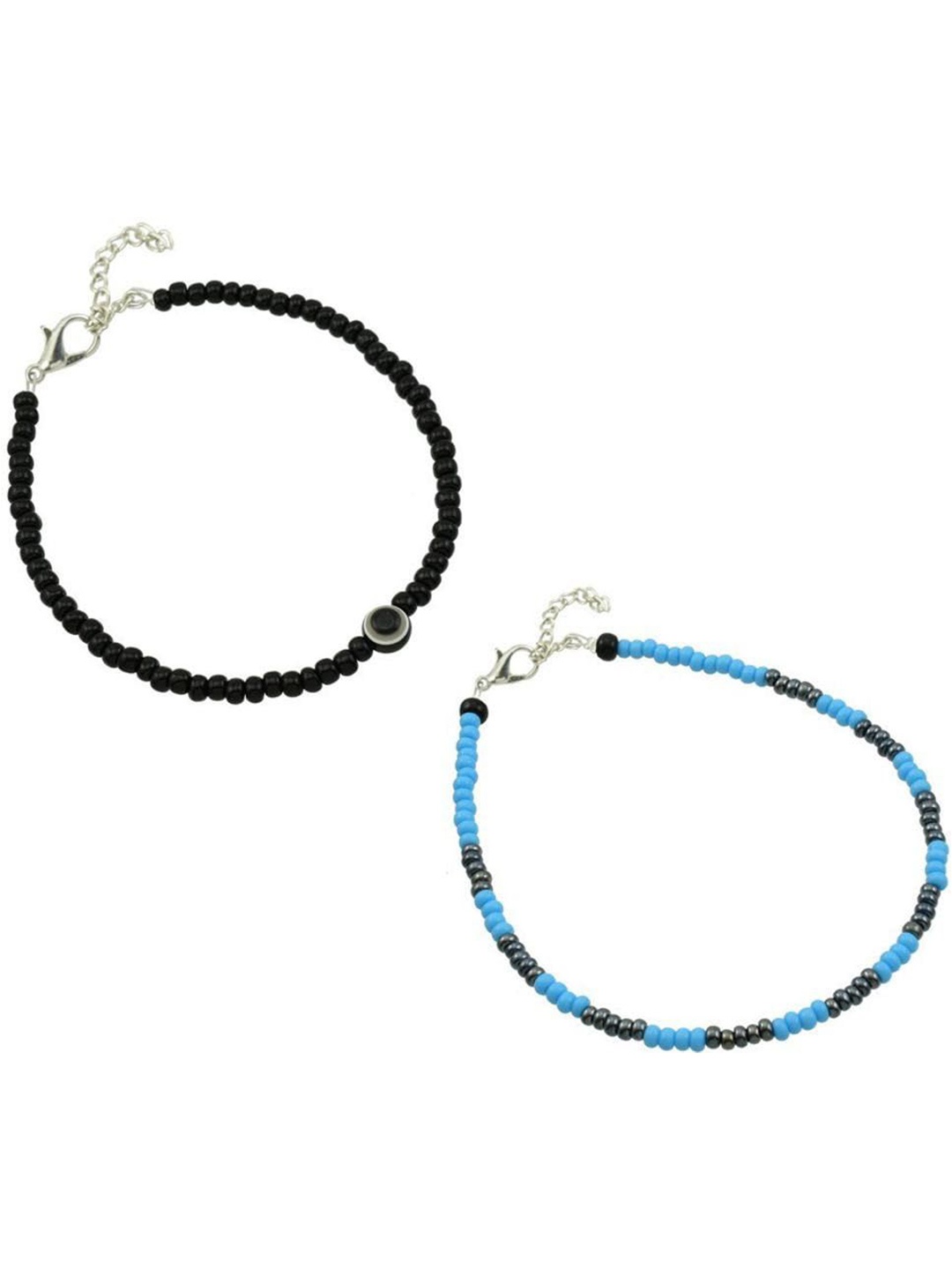 

HIGH TRENDZ Set Of 2 Single Leg Beaded Anklets, Black