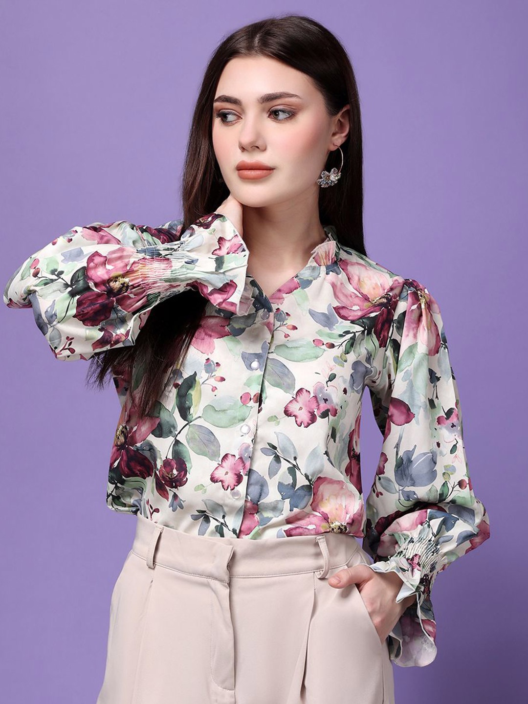 

Fabway Clothing Women Classic Slim Fit Floral Opaque Printed Party Shirt, Multi