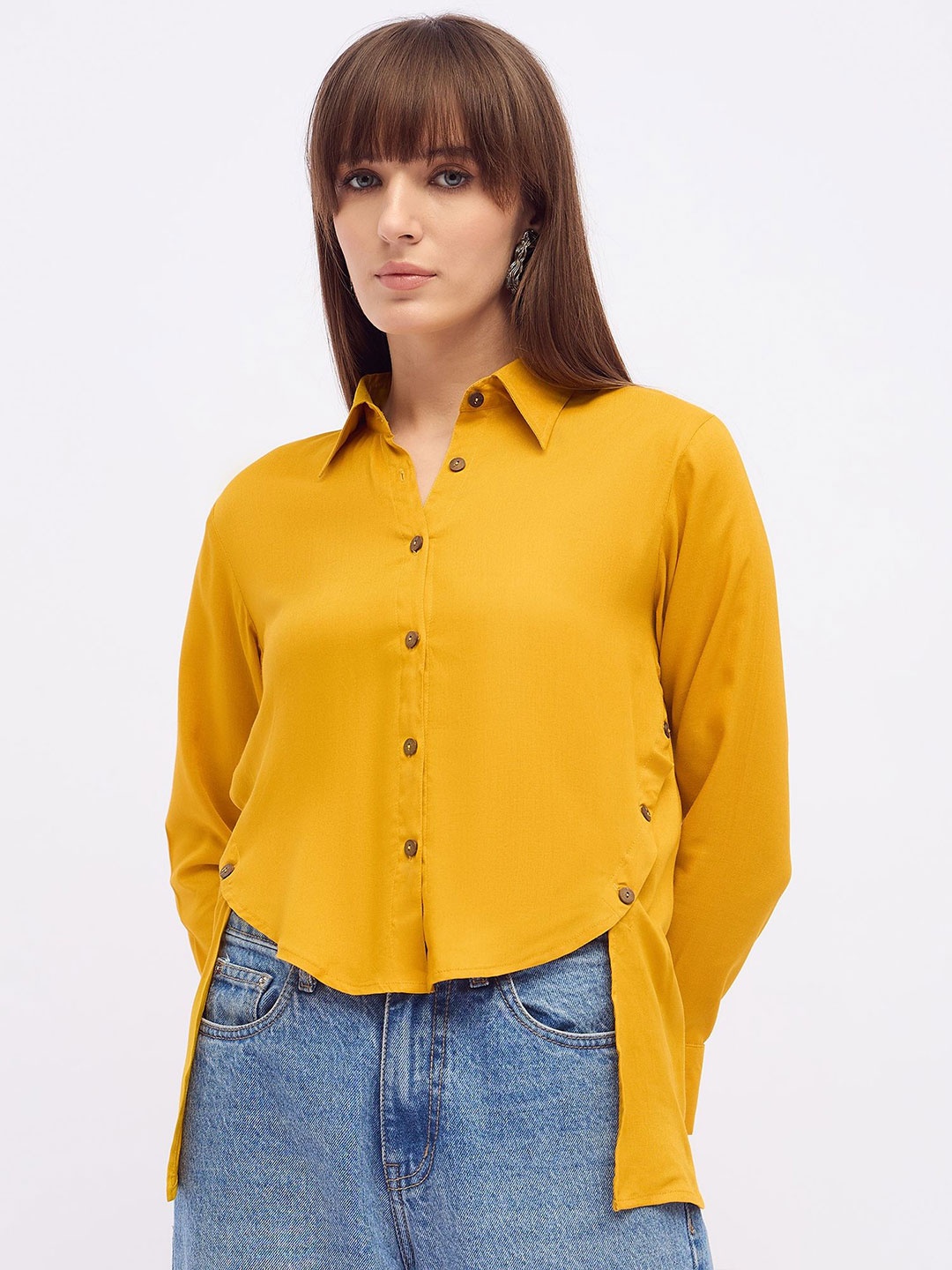 

DressBerry Shirt Style Crop Top, Mustard