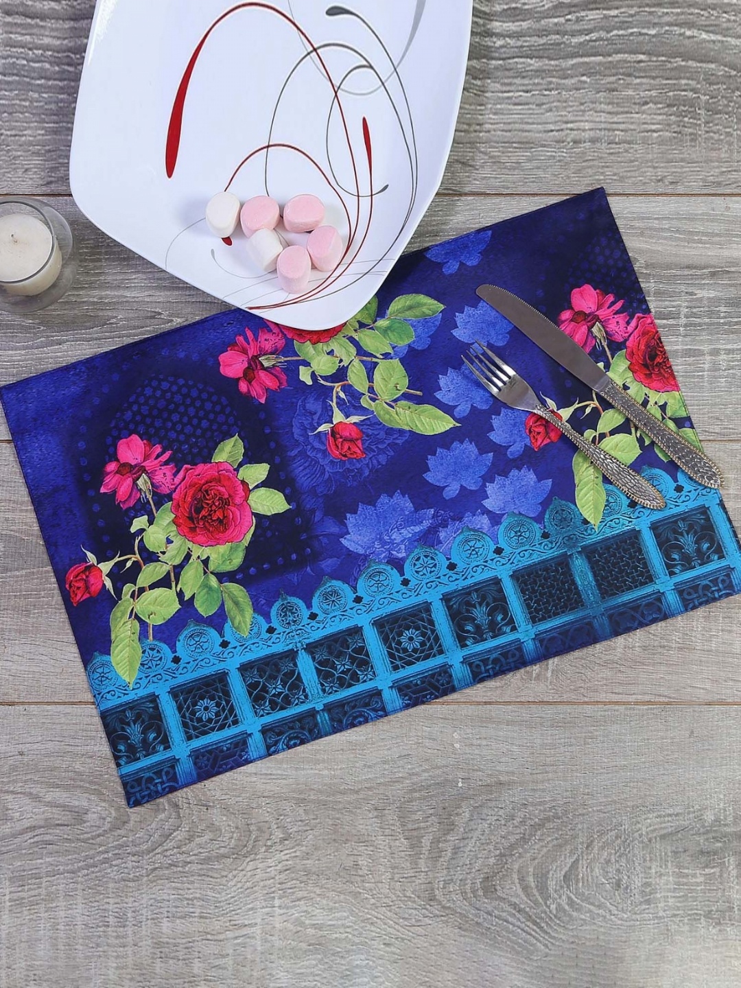 

PENTADECO Set Of 6 Blue & Pink Printed Table Placemats