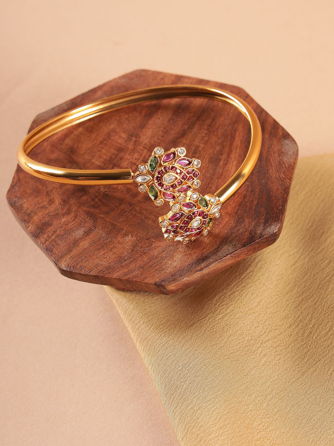 

Kattam Gold Plated Kundan Studded Lotus Kada