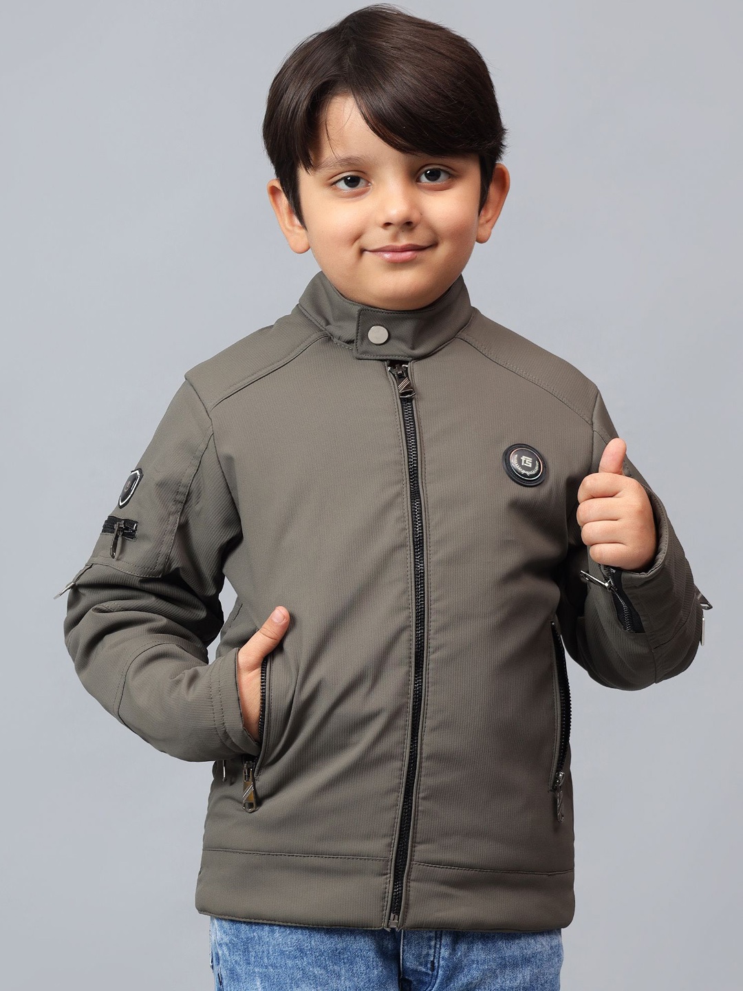 

SKY HEIGHTS Boys Polyester Bomber Jacket, Olive