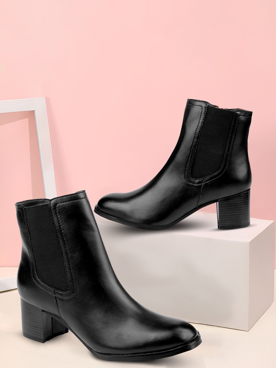 

Bxxy Women Faux Zipper High Ankle Boots and Chelsea Boot, Black